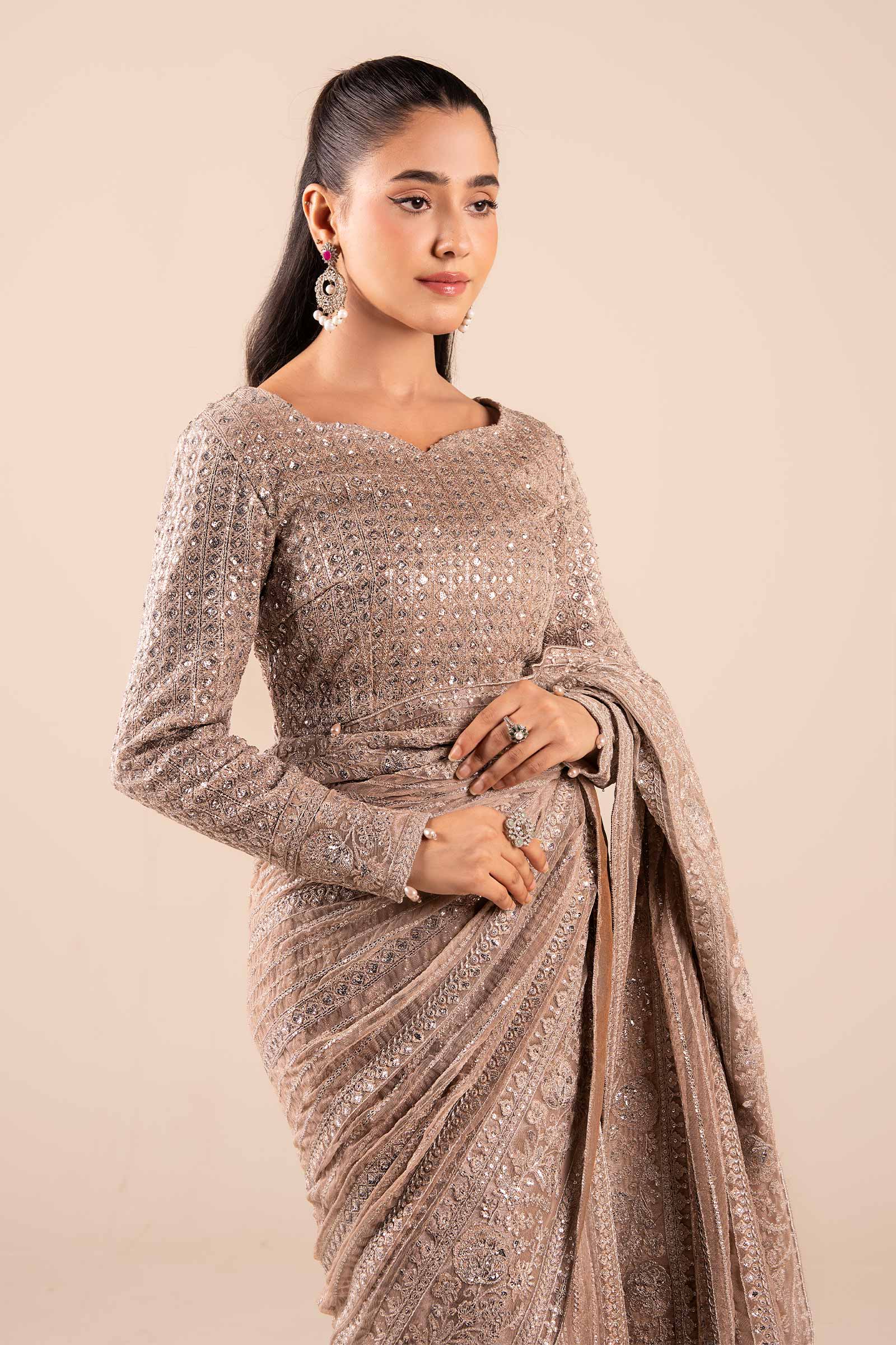 Embroidered Net Saree - Image 3