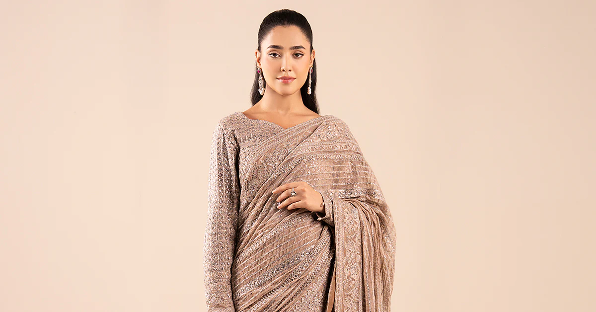 Embroidered Net Saree - Image 5