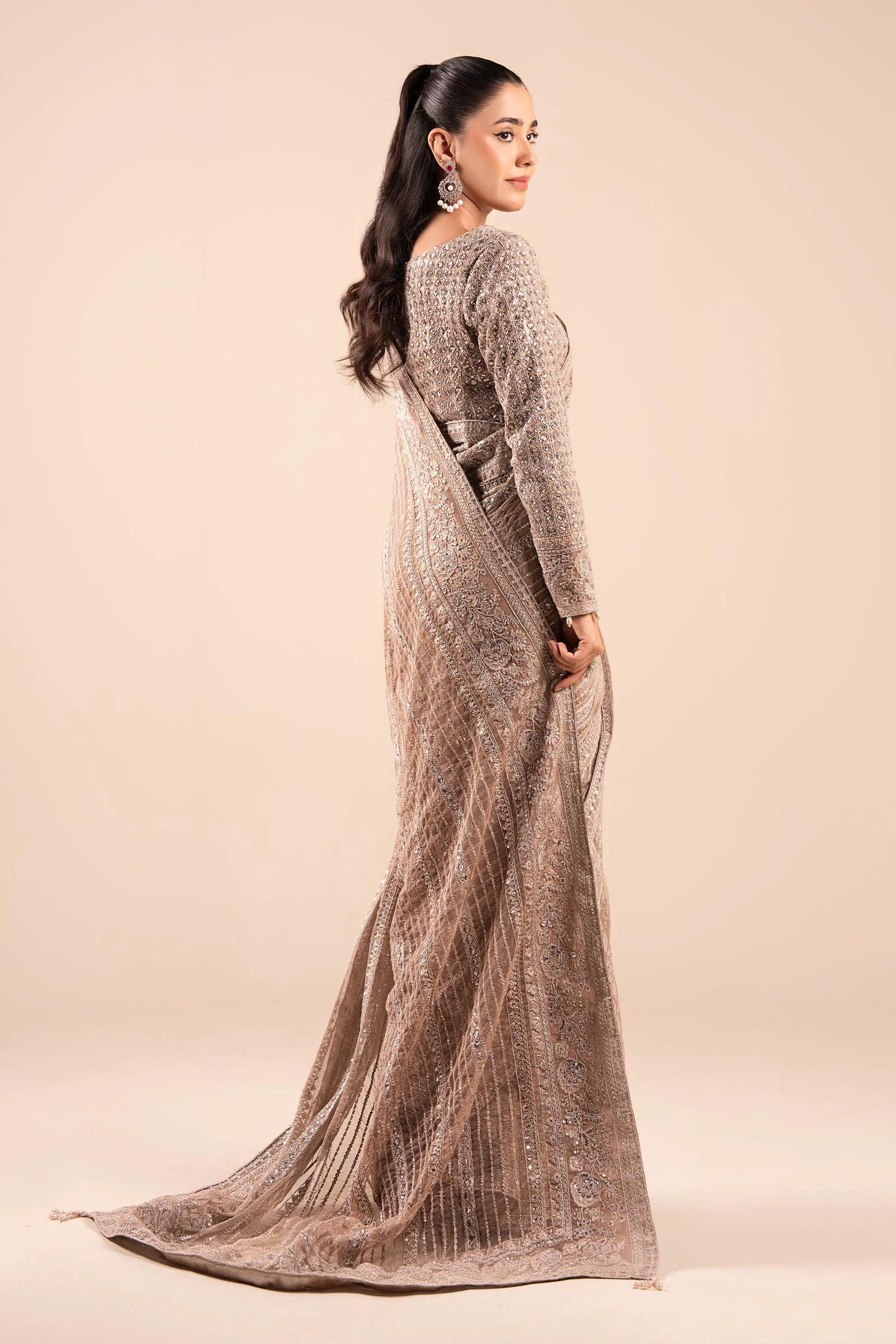 Embroidered Net Saree - Image 6