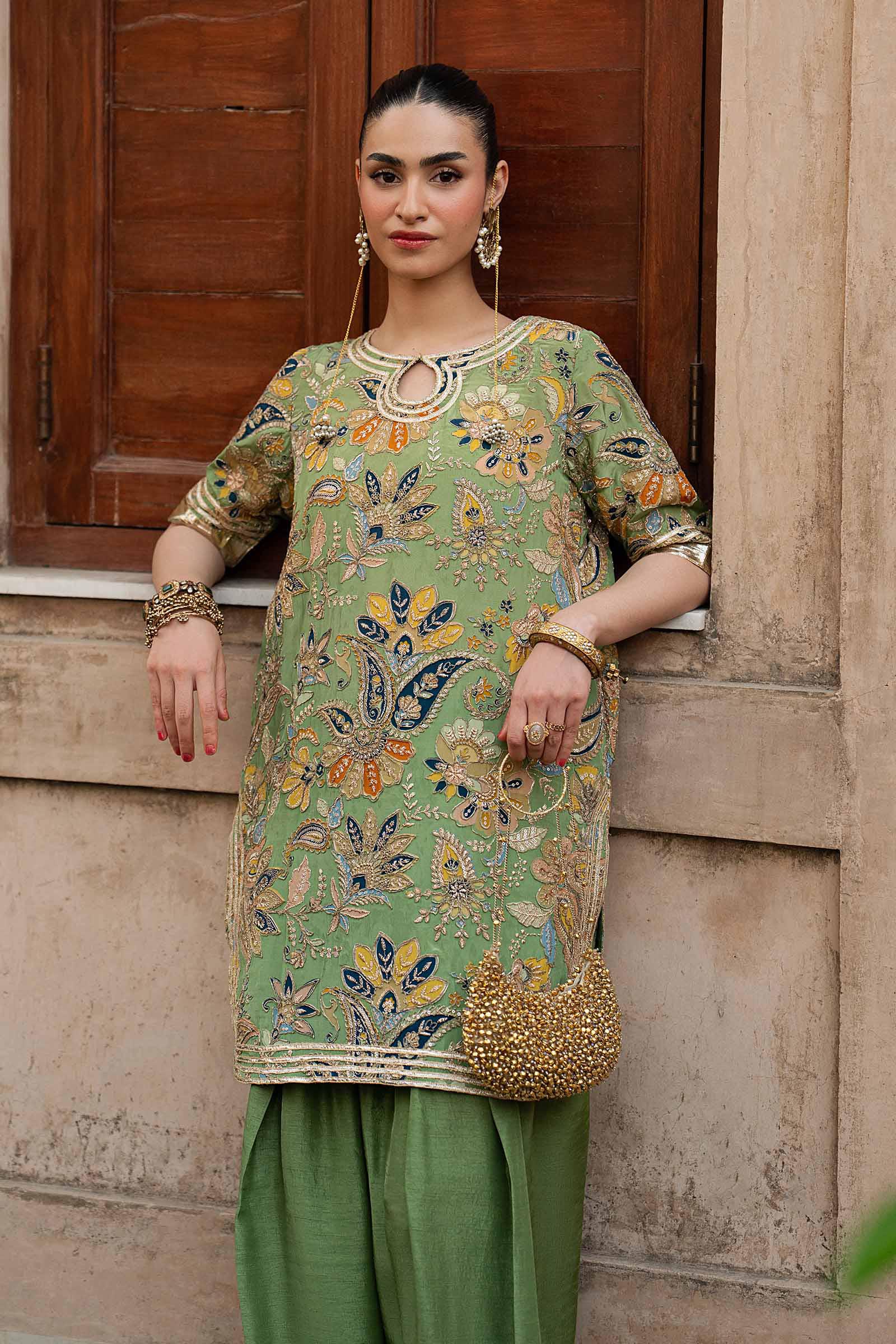 3 Piece Embroidered Raw Silk Suit - Image 3