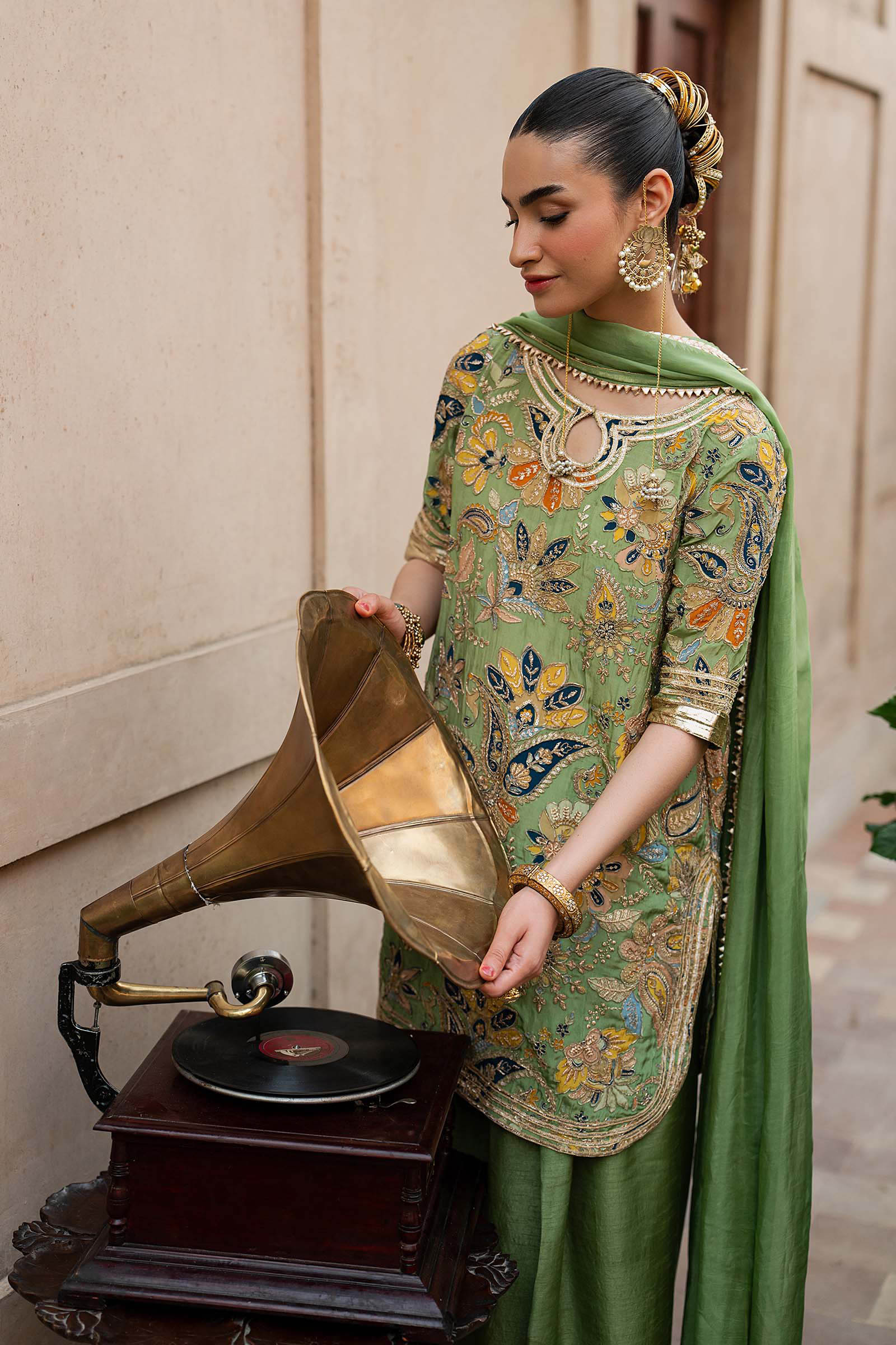 3 Piece Embroidered Raw Silk Suit - Image 5