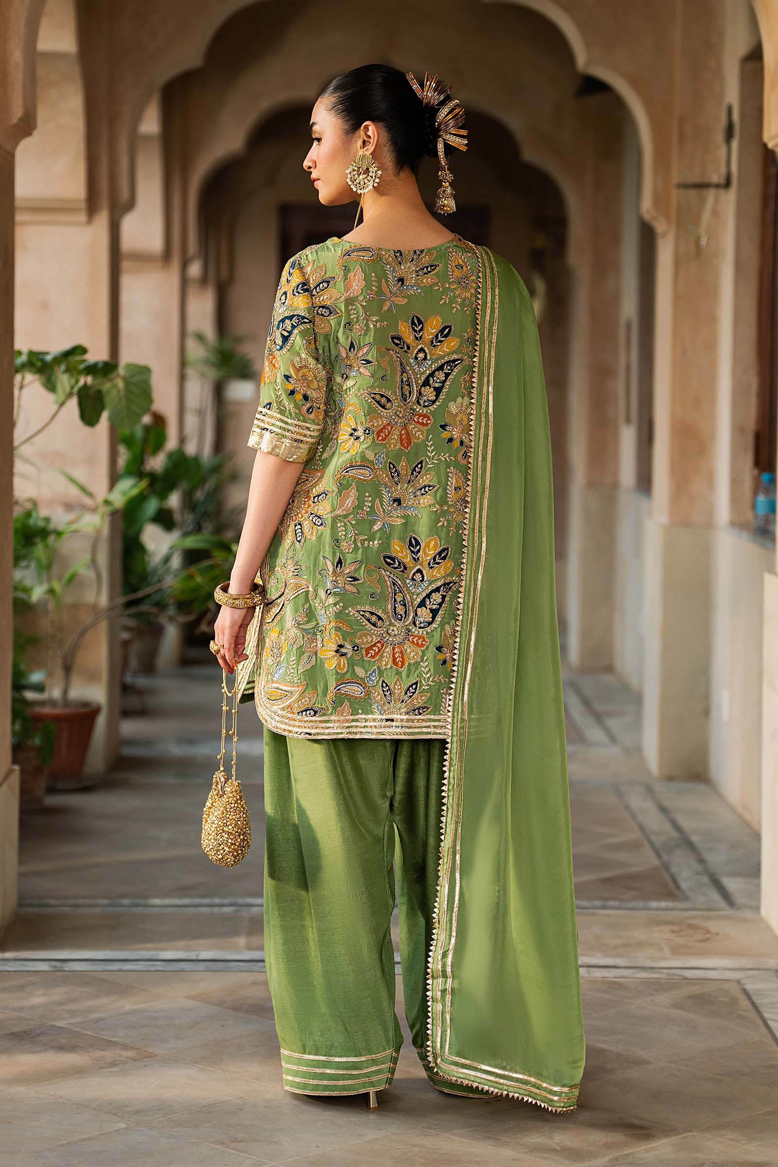 3 Piece Embroidered Raw Silk Suit - Image 8