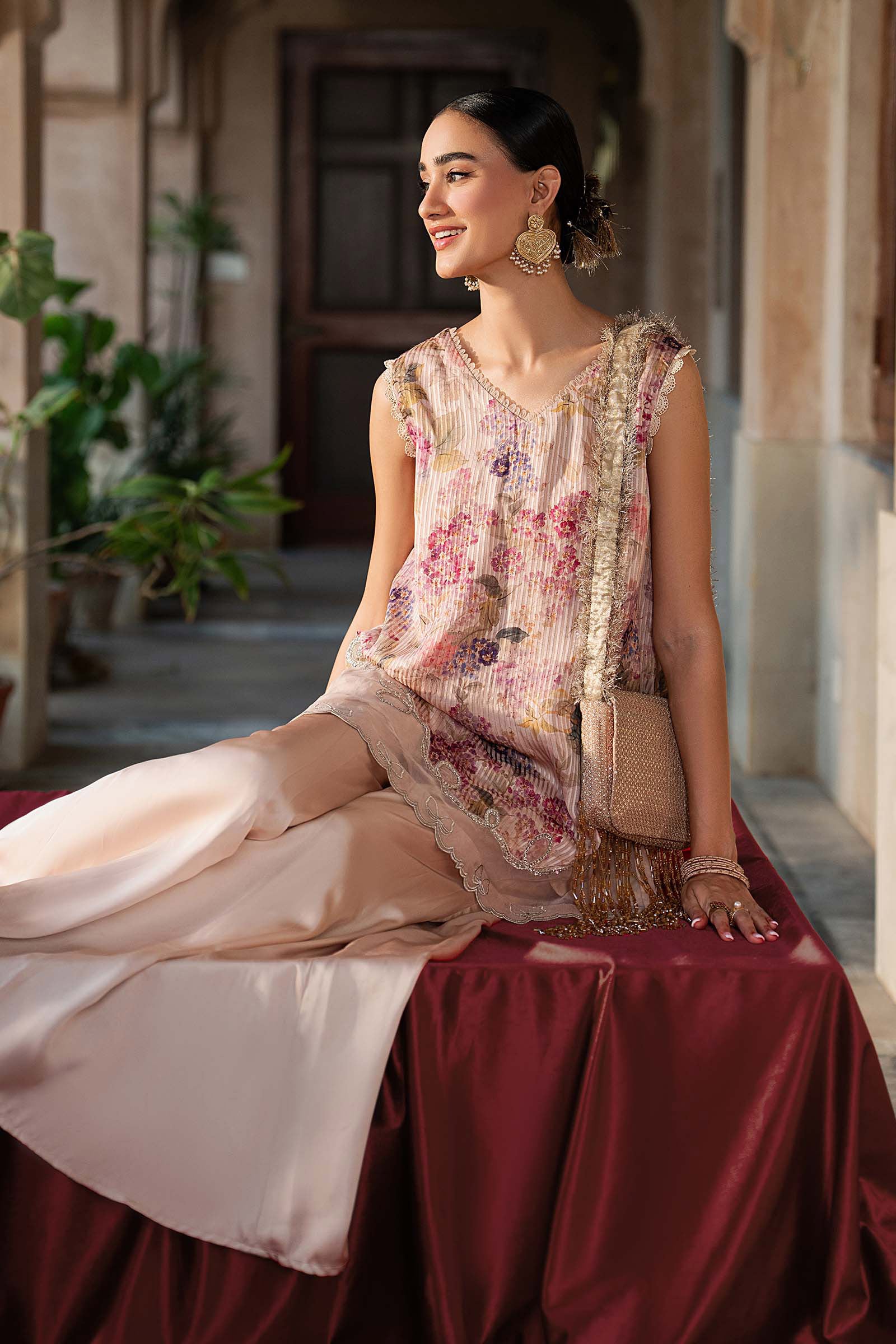 2 Piece Embroidered Textured Silk Suit - Image 4