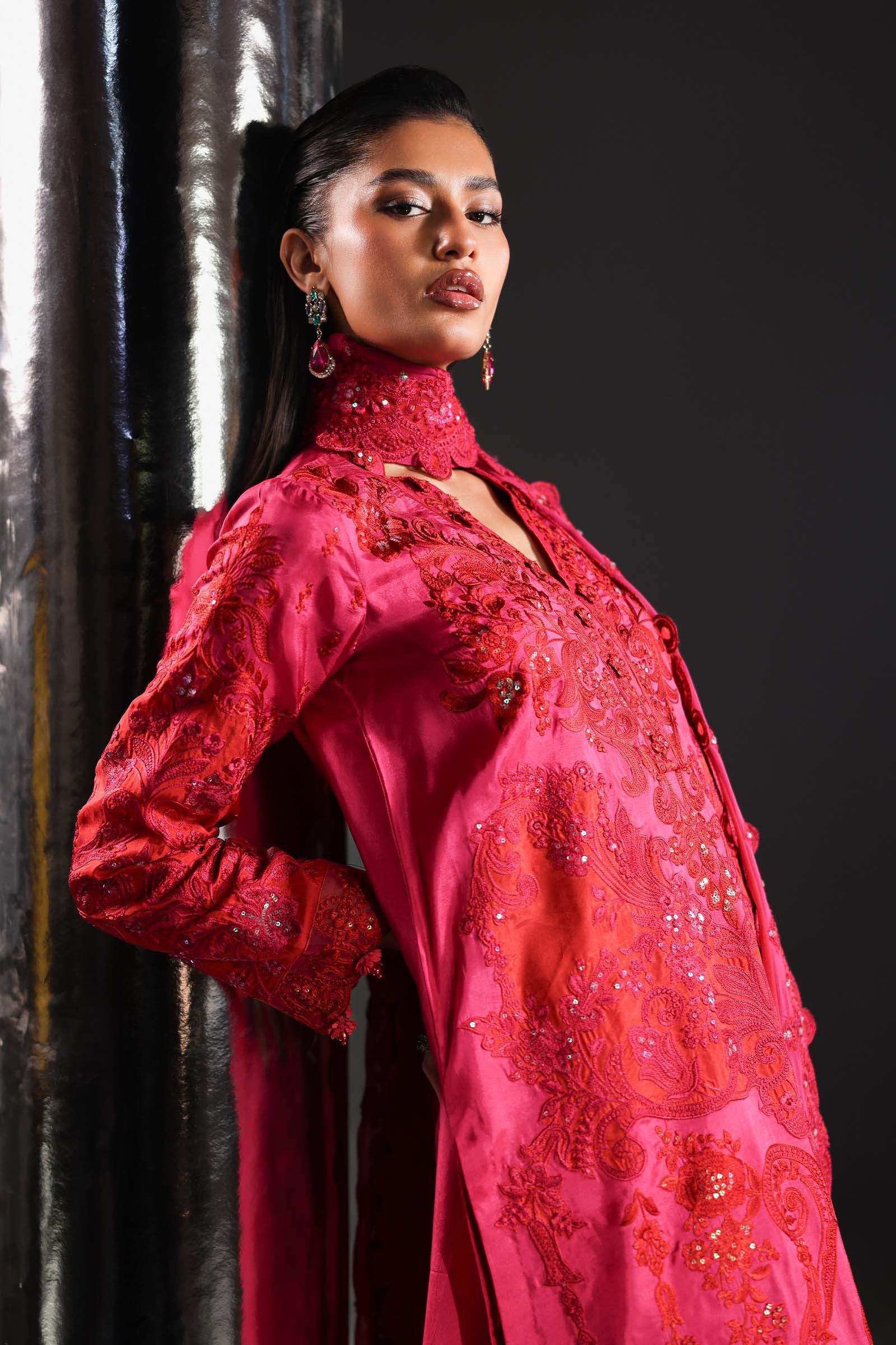 3 Piece Embroidered Tissue Silk Suit - Image 2