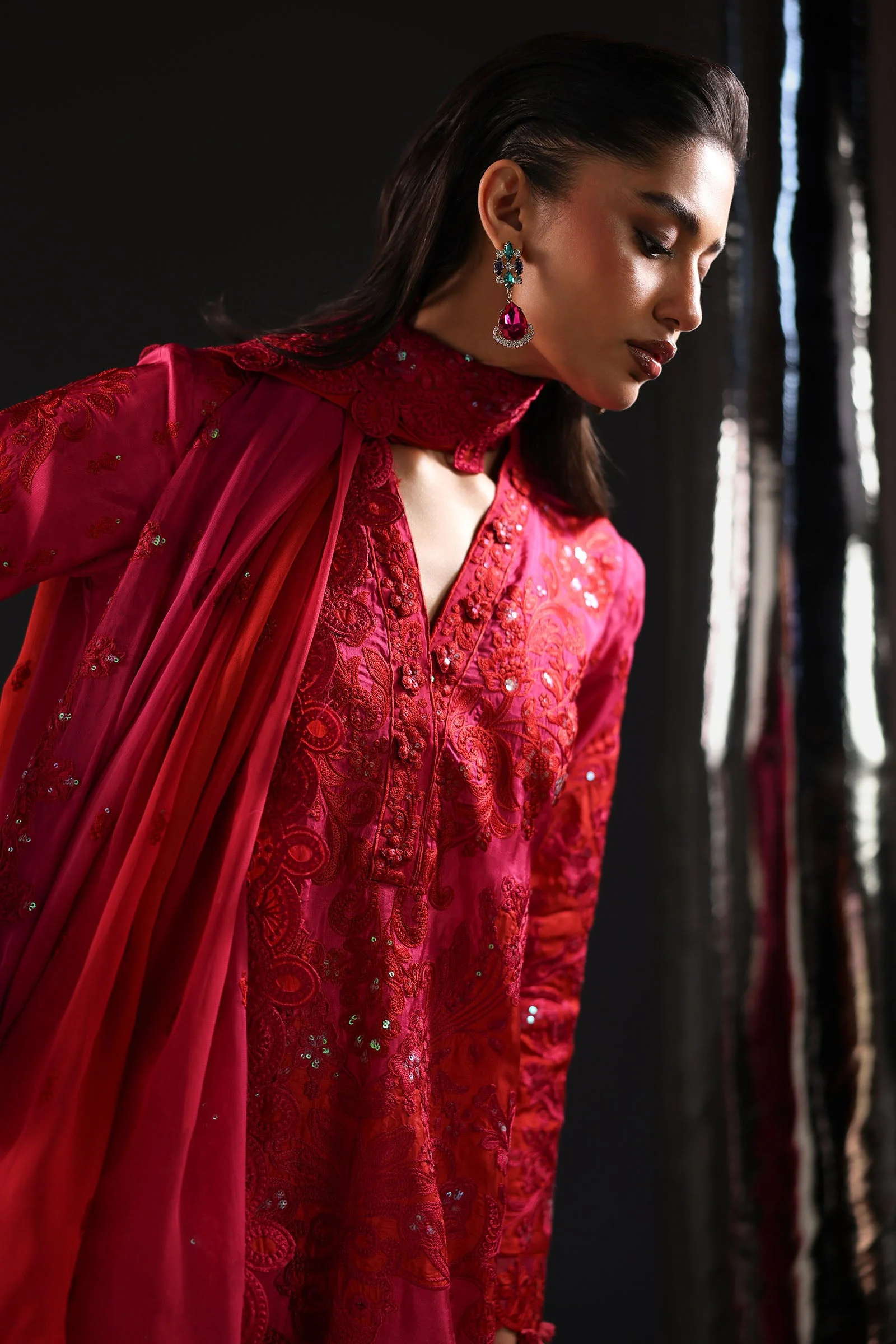 3 Piece Embroidered Tissue Silk Suit - Image 5
