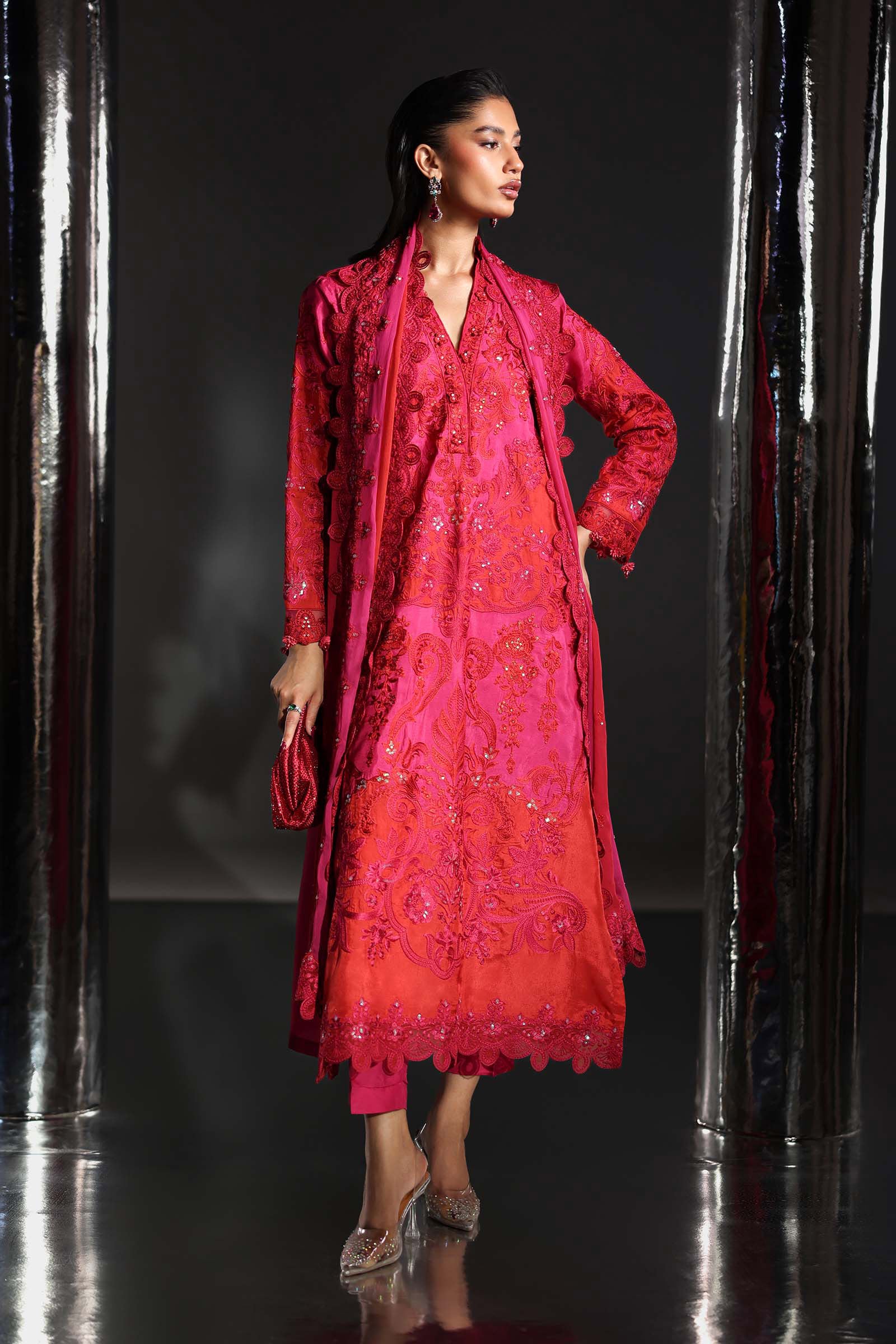 3 Piece Embroidered Tissue Silk Suit - Image 6