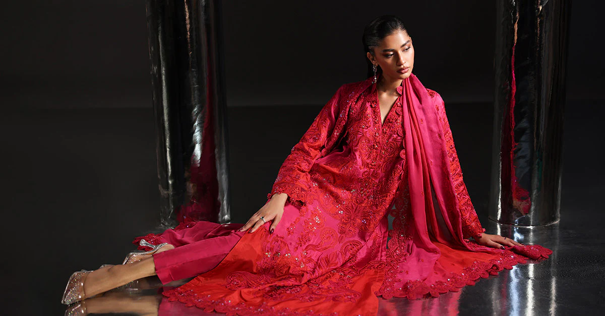 3 Piece Embroidered Tissue Silk Suit - Image 8