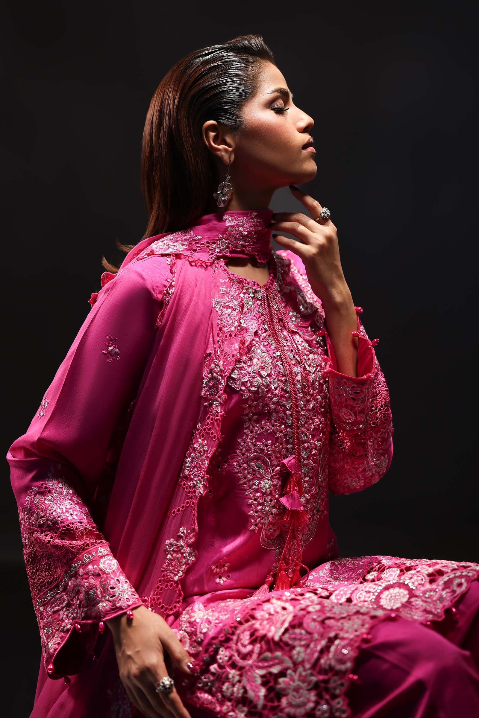 3 Piece Embroidered Raw Silk Suit - Image 2