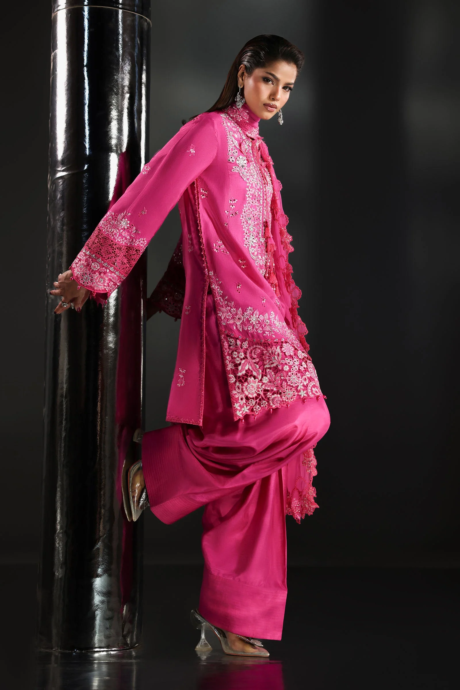 3 Piece Embroidered Raw Silk Suit - Image 5