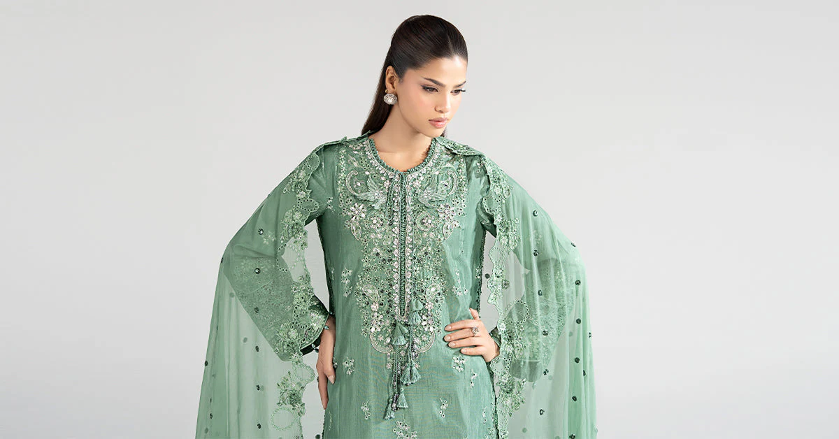3 Piece Embroidered Raw Silk Suit - Image 10
