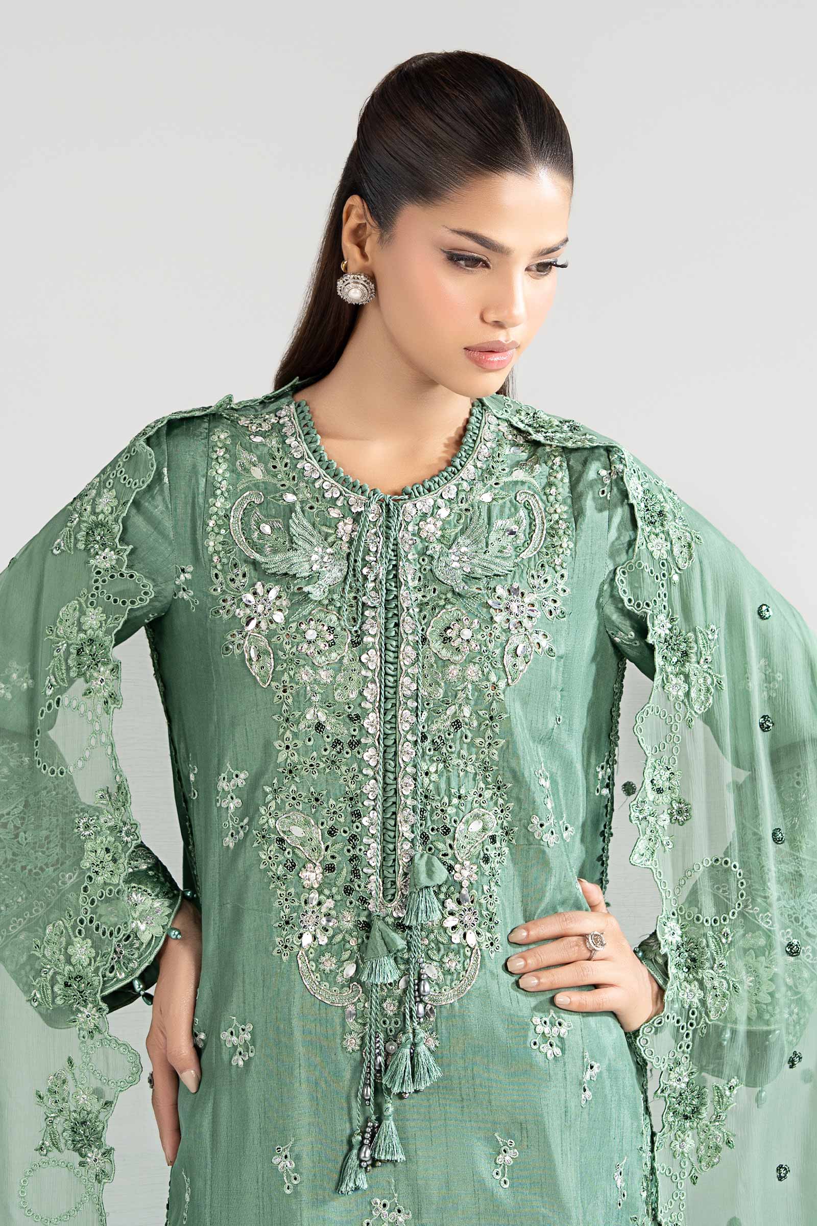 3 Piece Embroidered Raw Silk Suit - Image 2