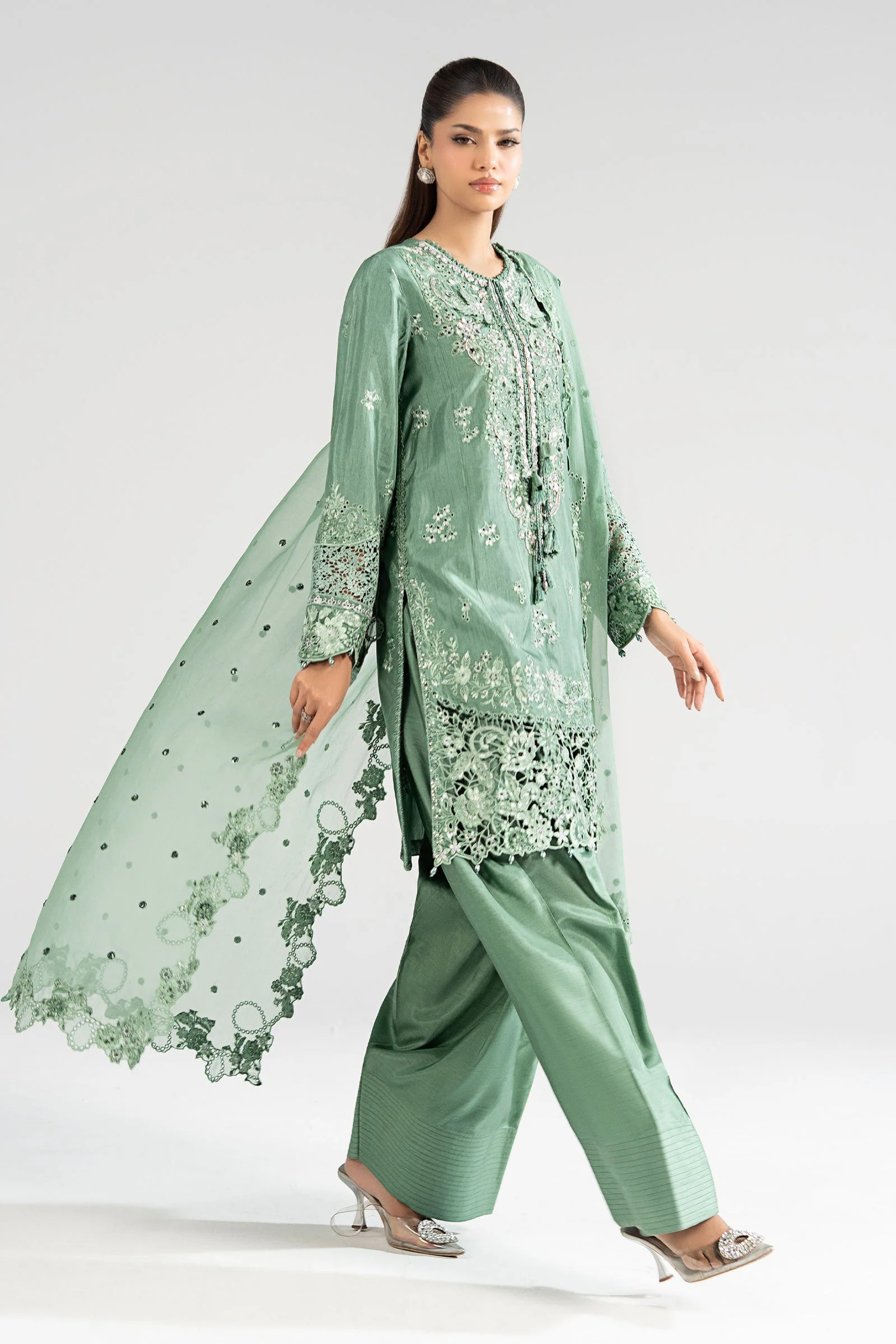 3 Piece Embroidered Raw Silk Suit - Image 4
