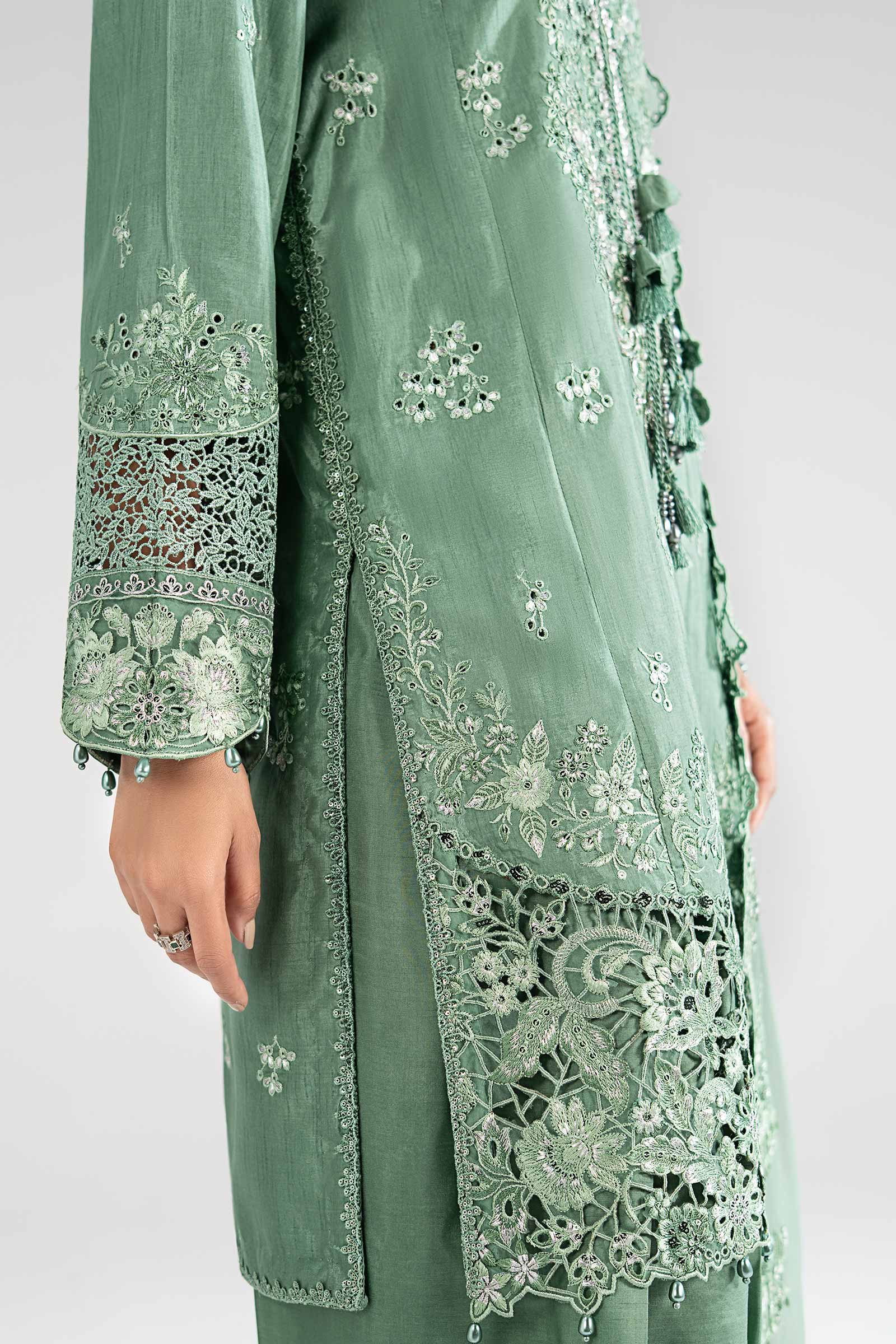 3 Piece Embroidered Raw Silk Suit - Image 6