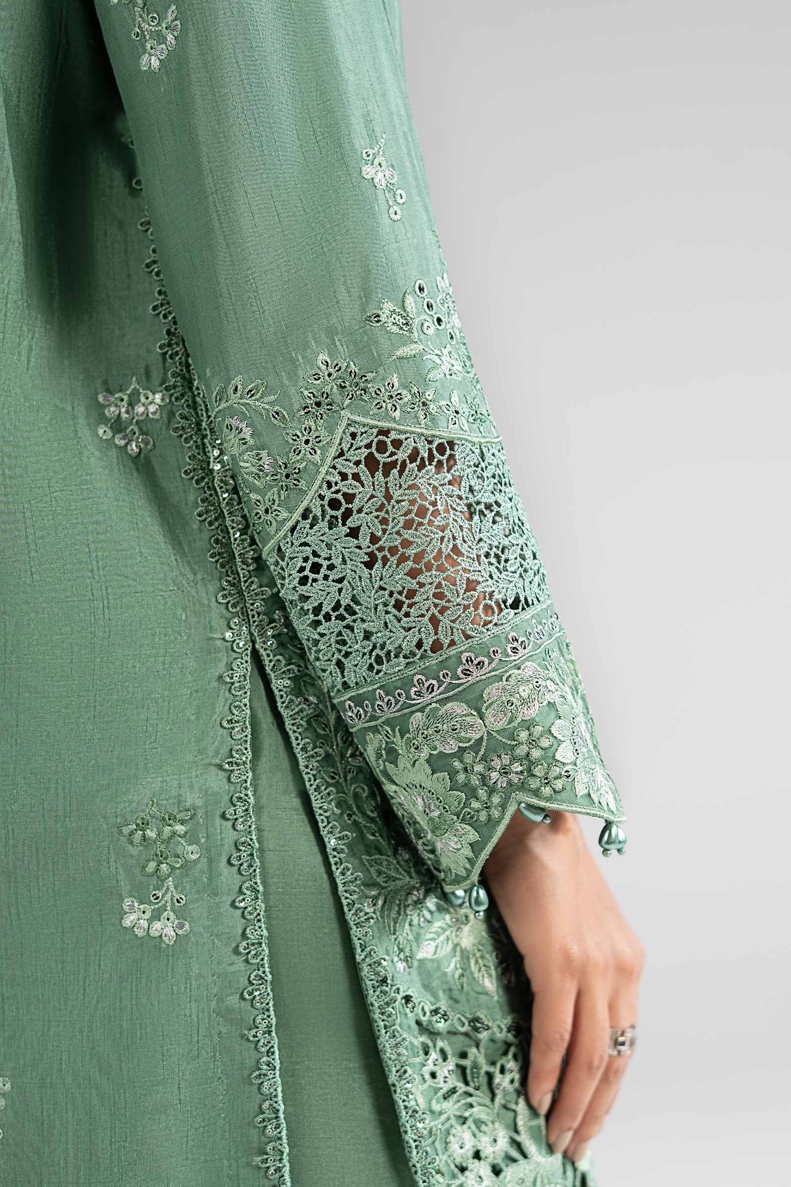 3 Piece Embroidered Raw Silk Suit - Image 7