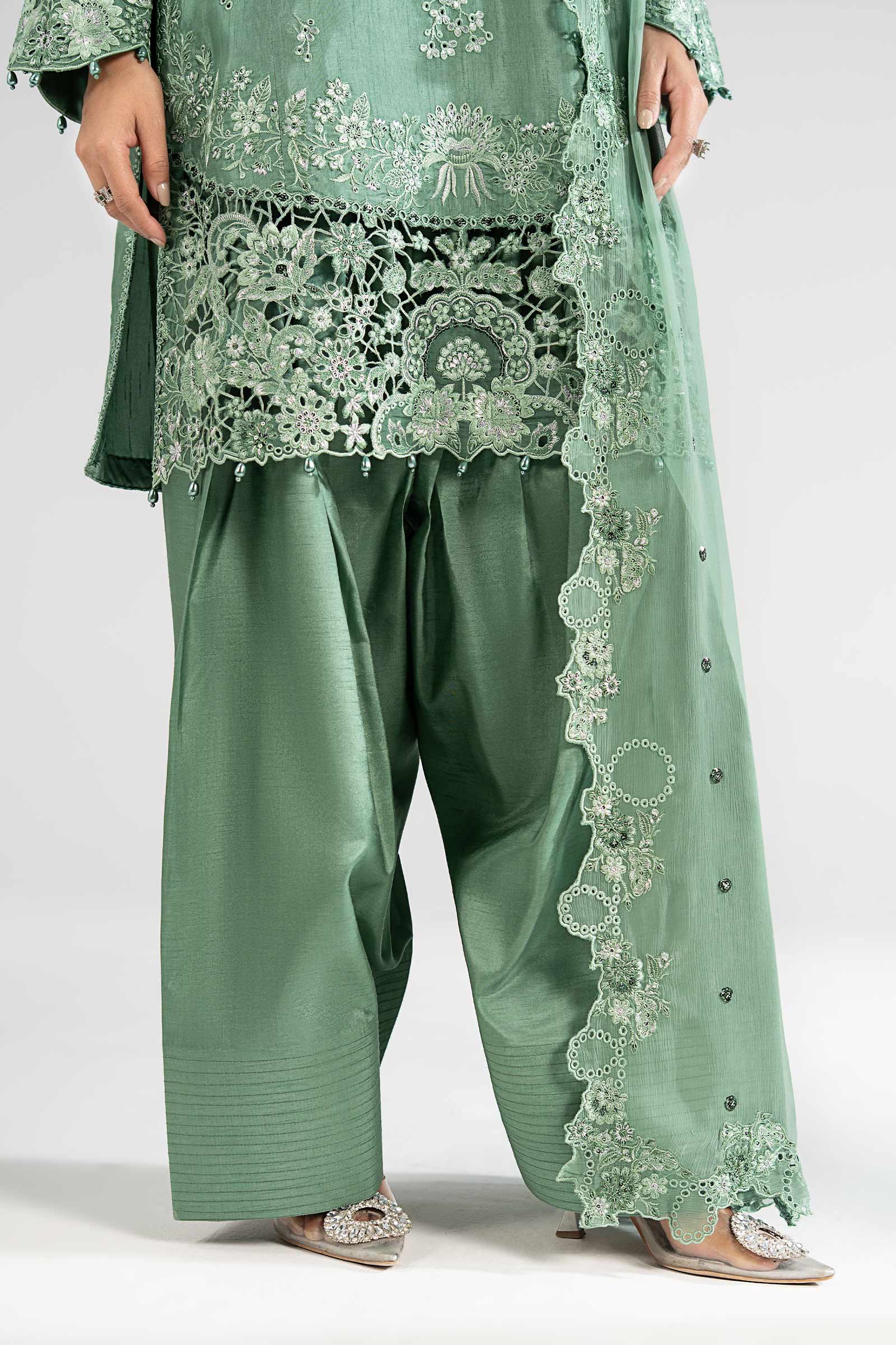 3 Piece Embroidered Raw Silk Suit - Image 8