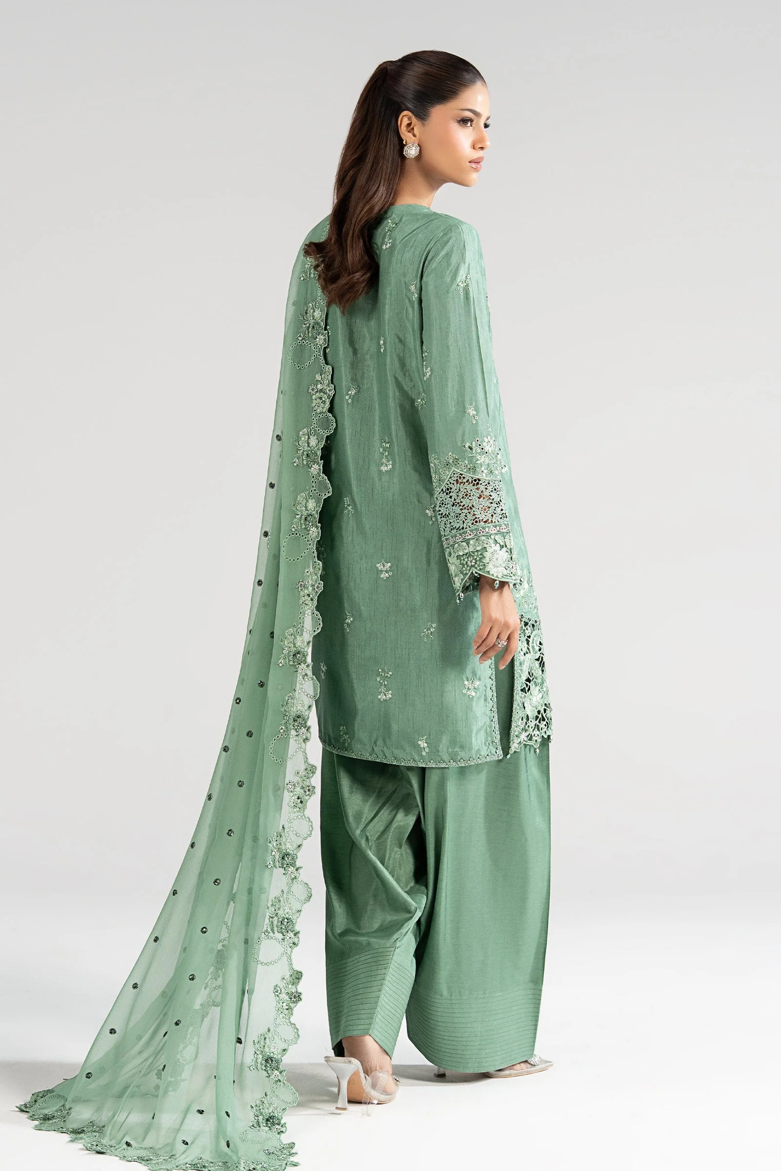3 Piece Embroidered Raw Silk Suit - Image 9
