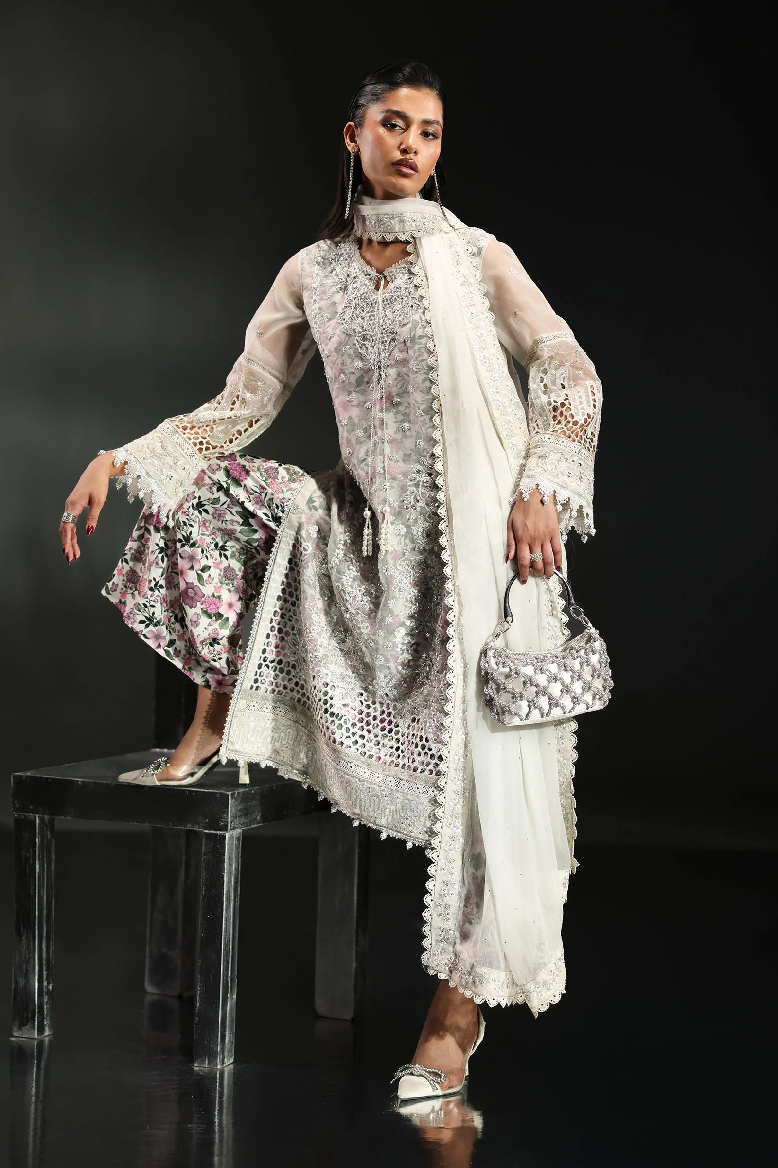 3 Piece Embroidered Organza Suit - Image 6