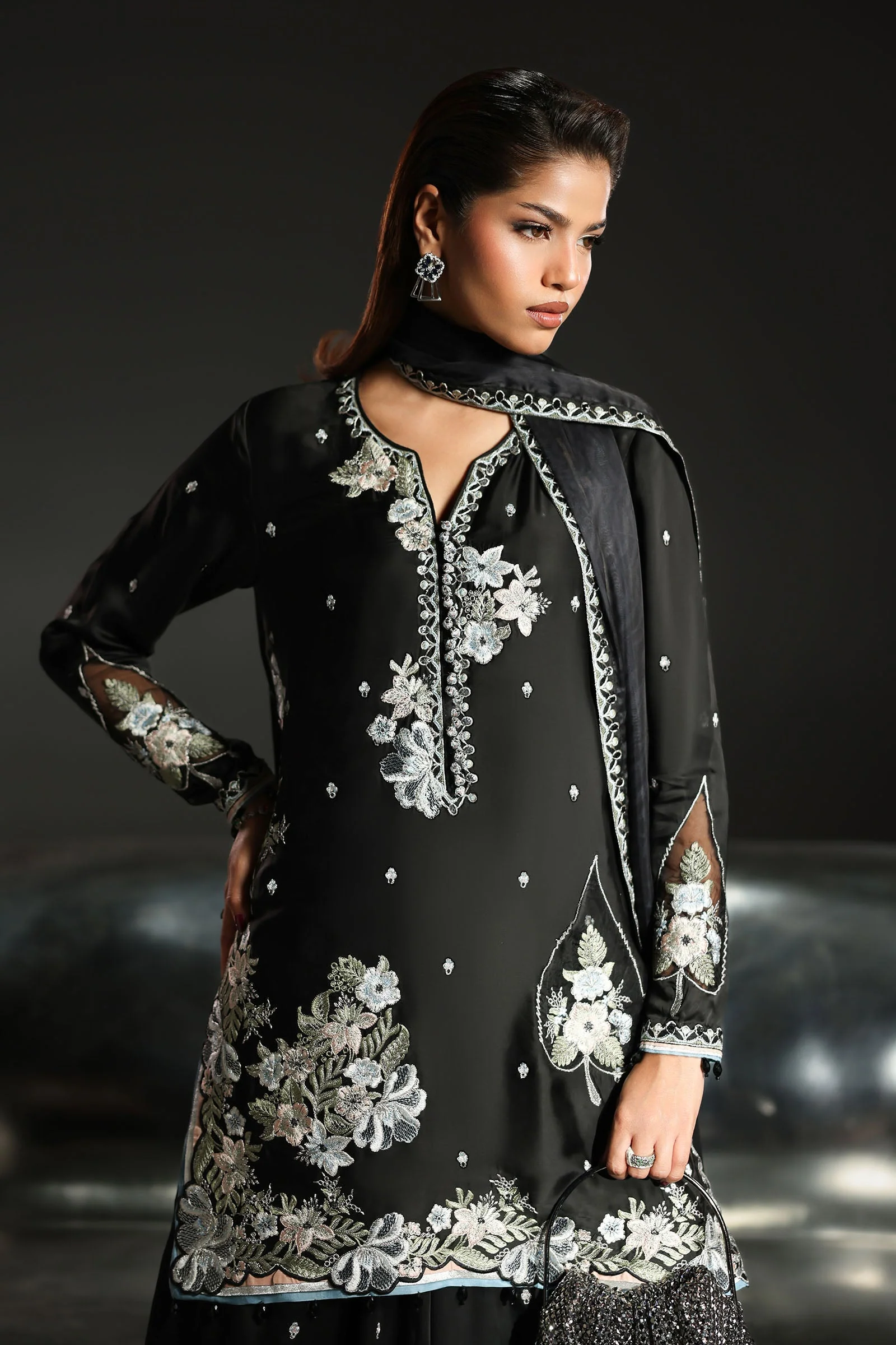 3 Piece Embroidered Charmeuse Suit - Image 2