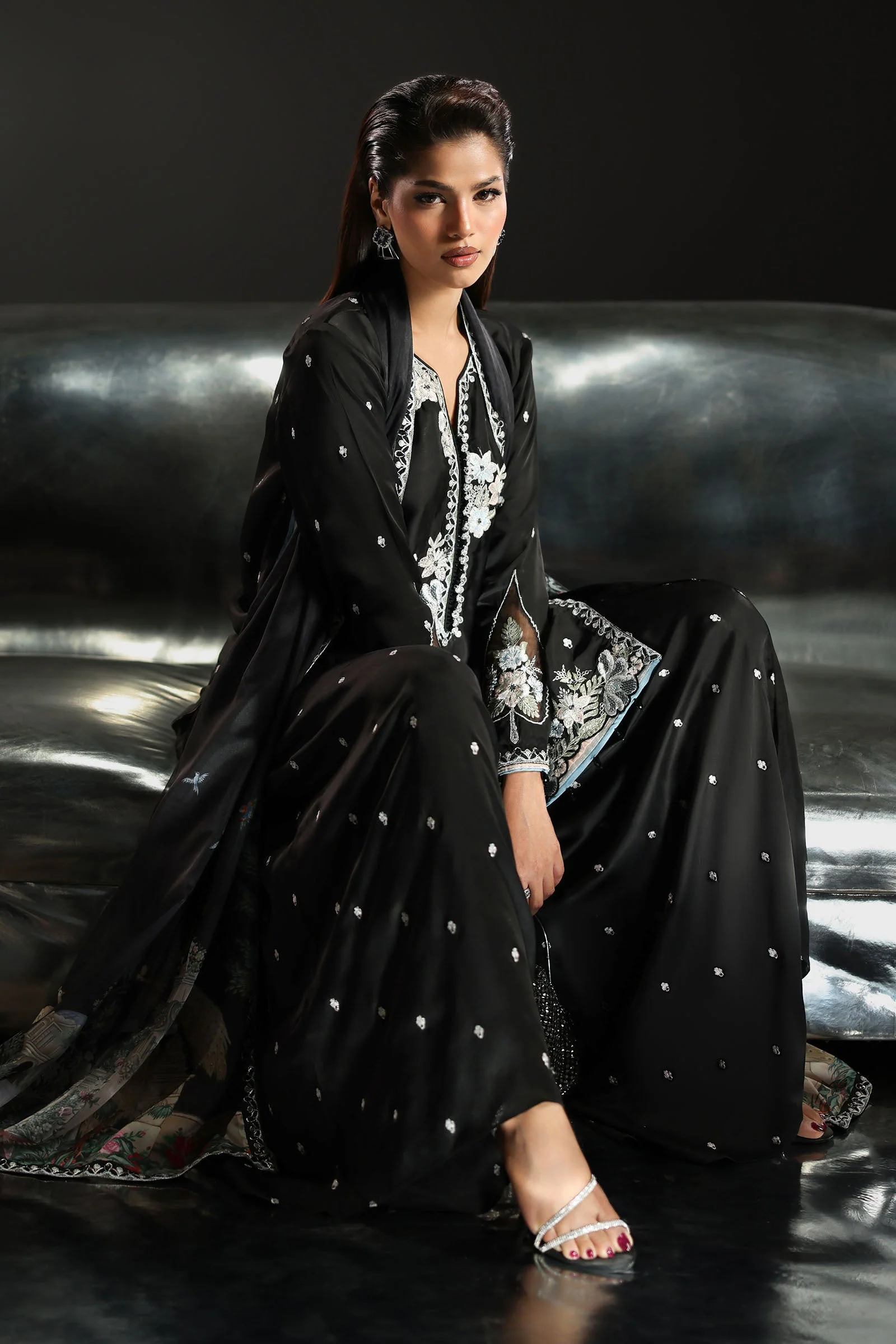 3 Piece Embroidered Charmeuse Suit - Image 3
