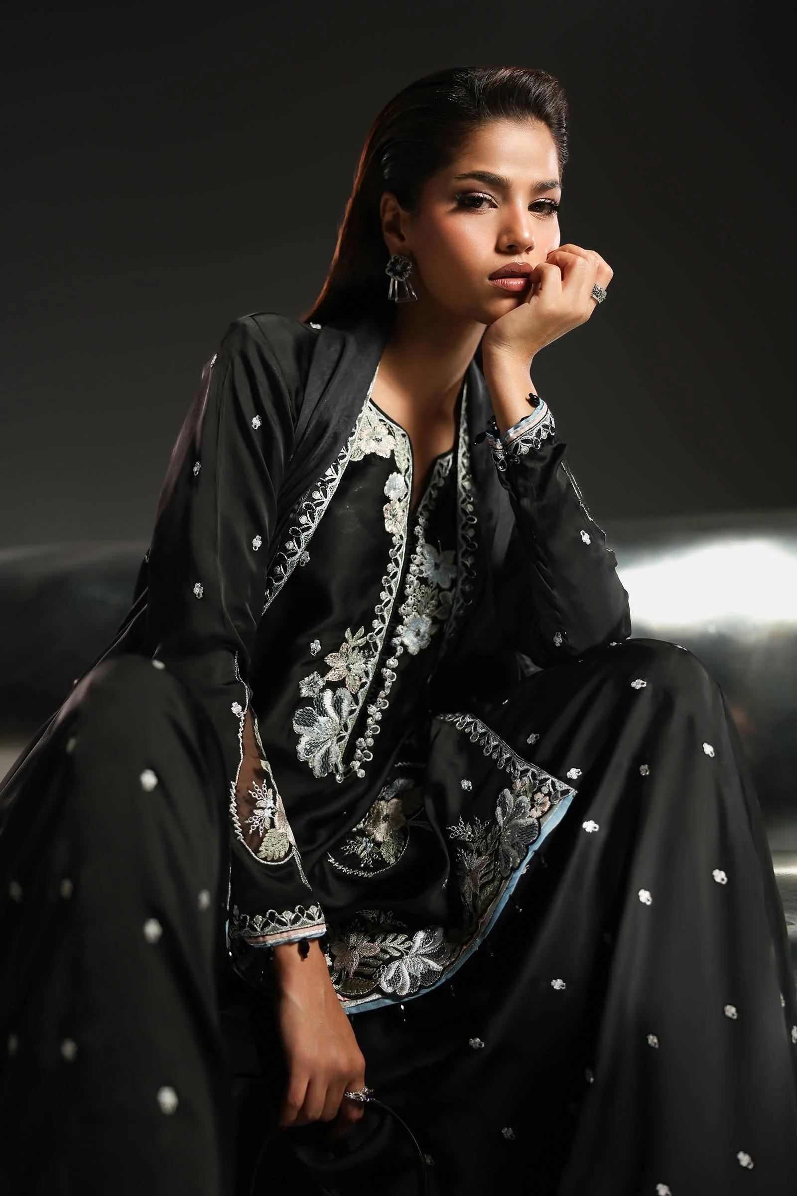 3 Piece Embroidered Charmeuse Suit - Image 4