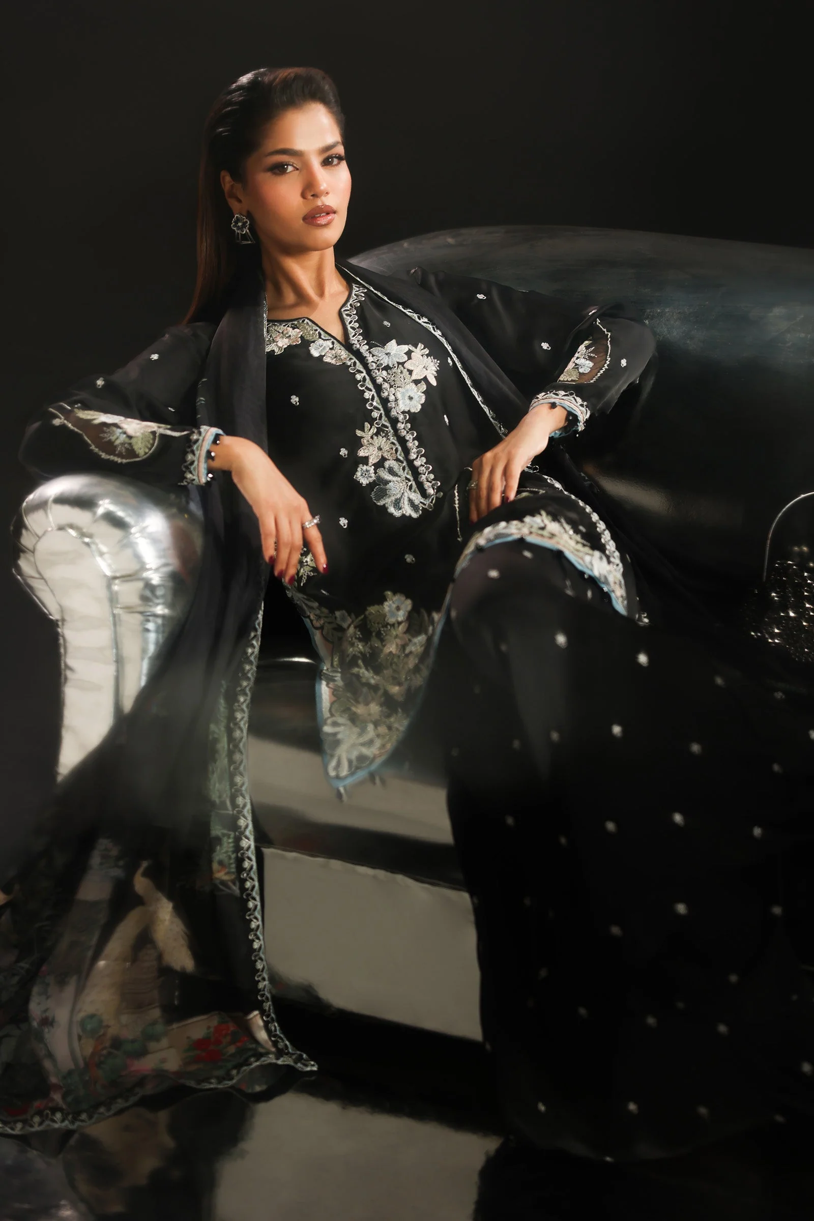 3 Piece Embroidered Charmeuse Suit - Image 5