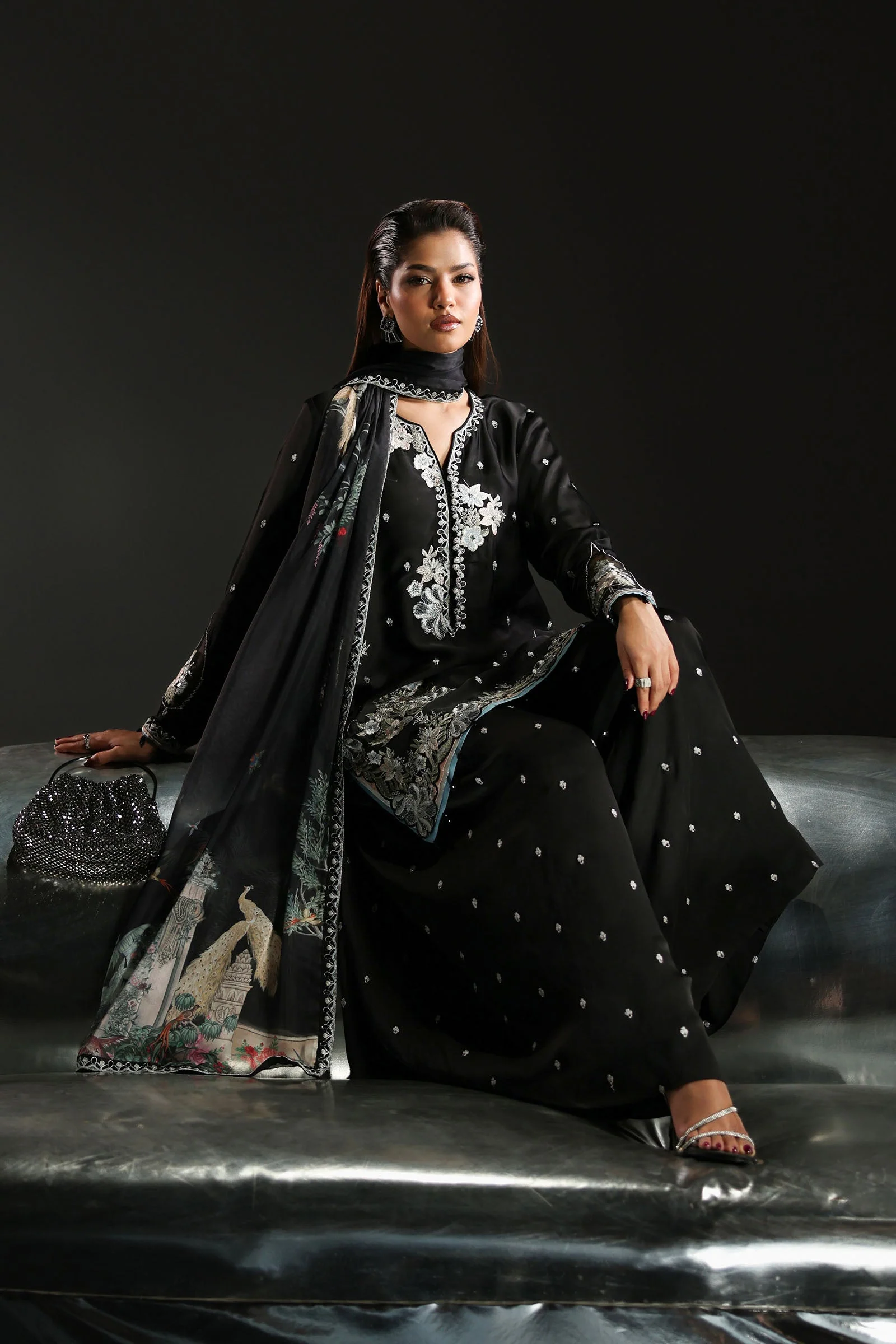 3 Piece Embroidered Charmeuse Suit - Image 6