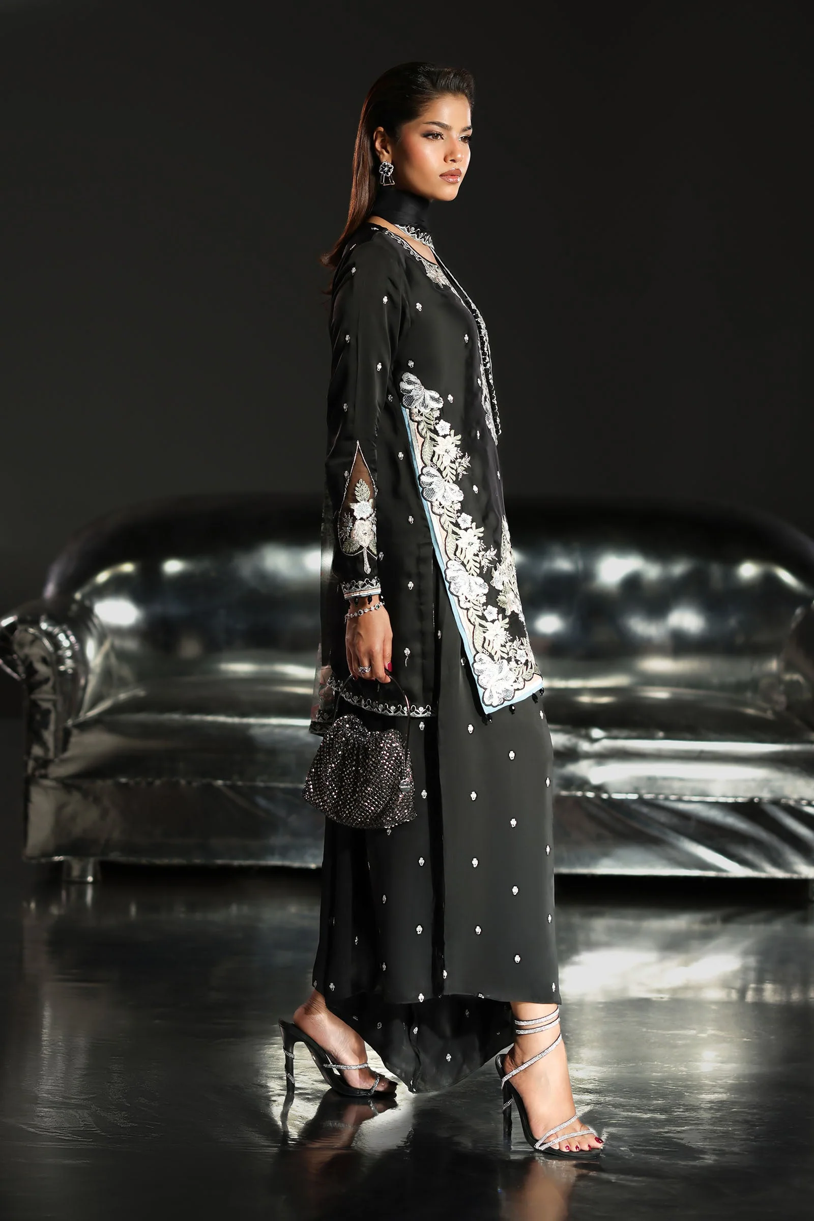 3 Piece Embroidered Charmeuse Suit - Image 8