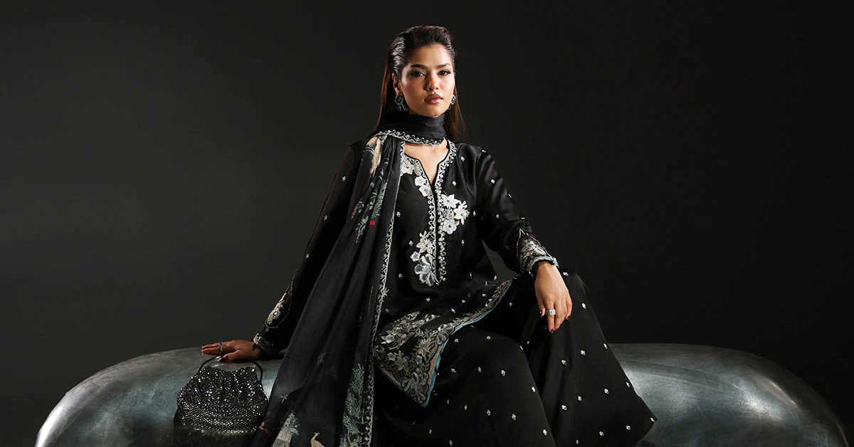 3 Piece Embroidered Charmeuse Suit - Image 9