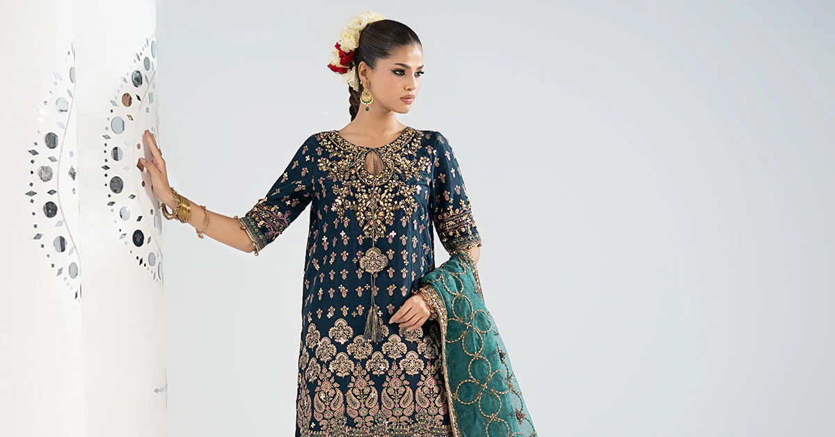 3 Piece Embroidered Raw Silk Suit - Image 10
