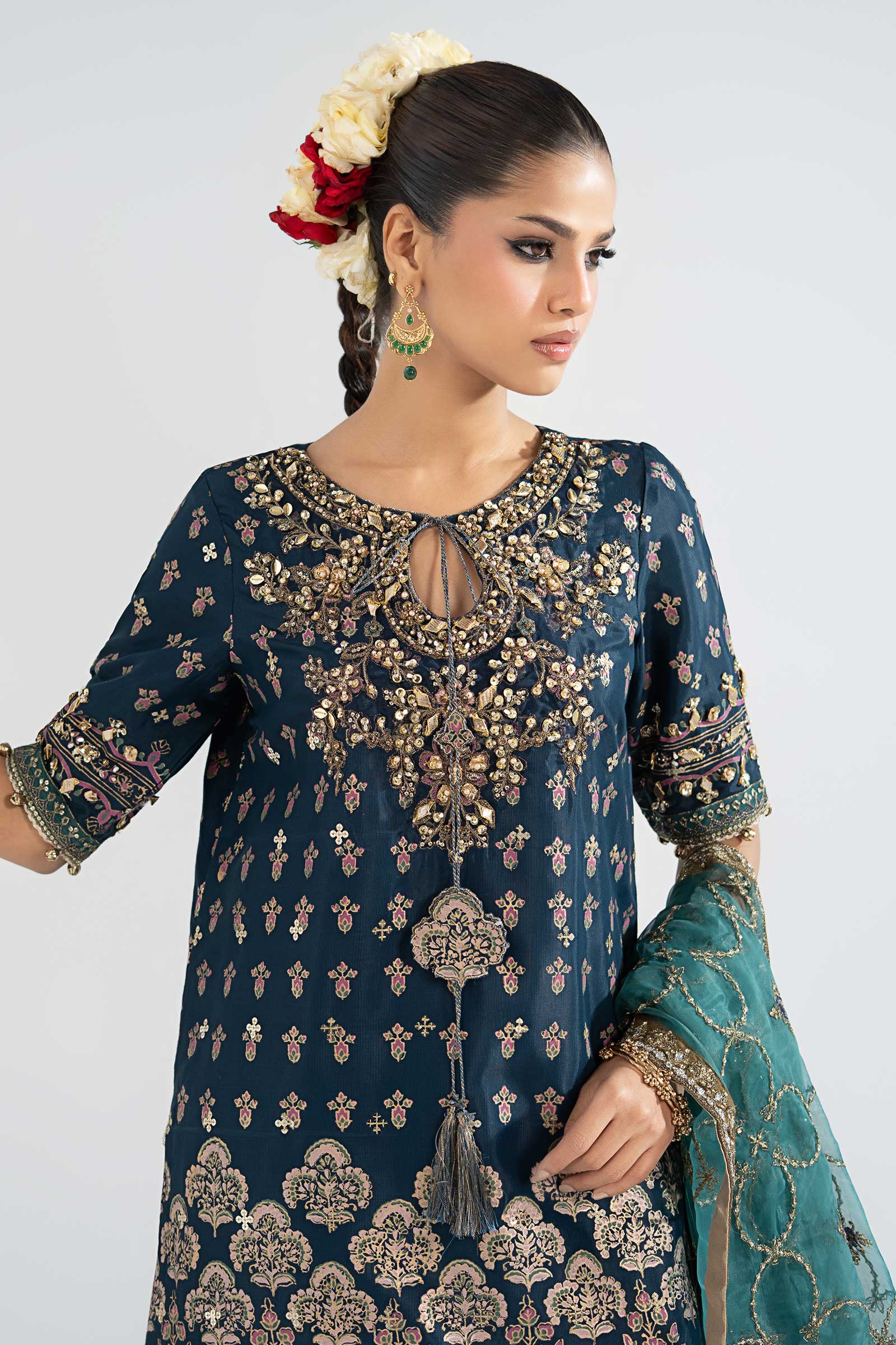 3 Piece Embroidered Raw Silk Suit - Image 2