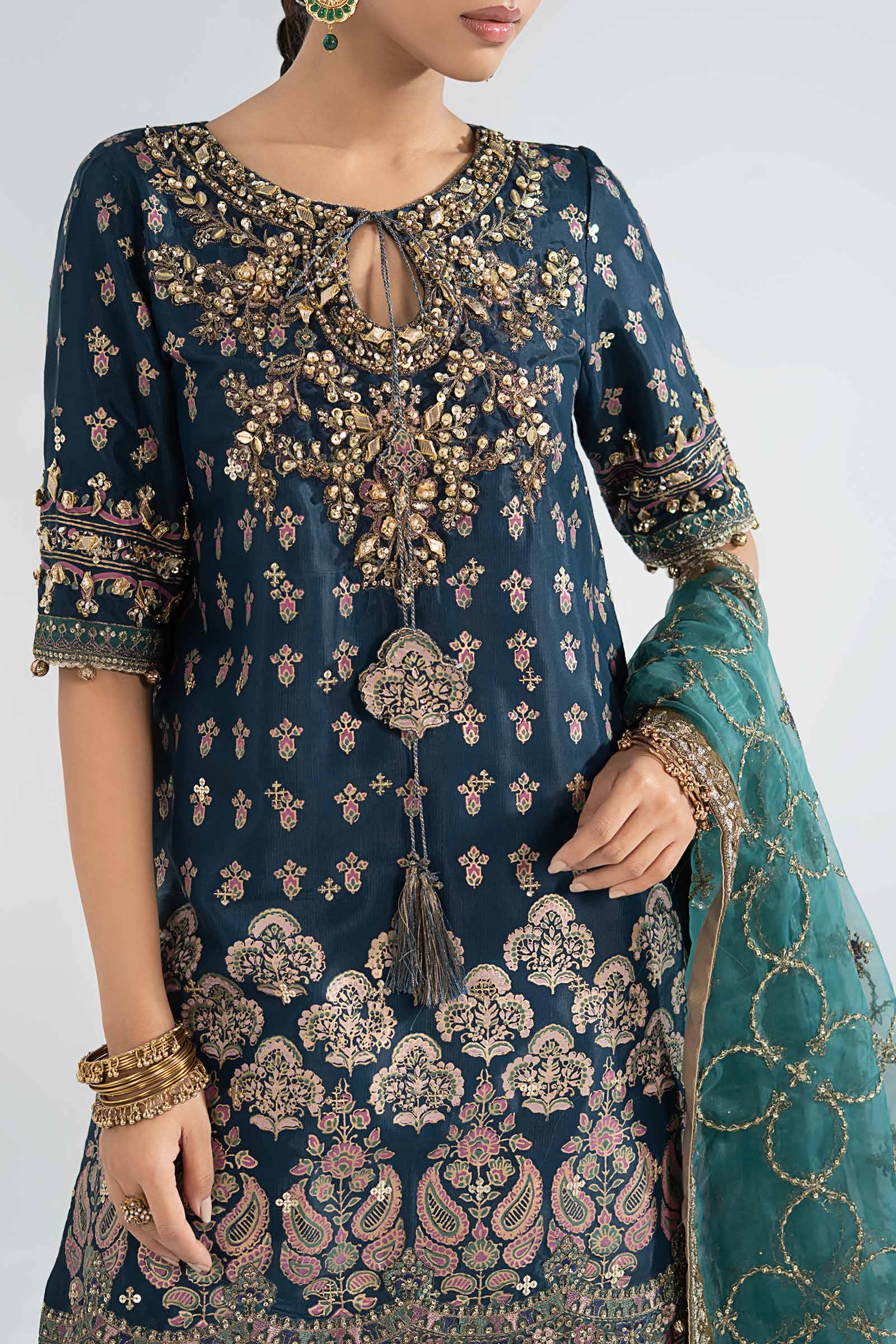 3 Piece Embroidered Raw Silk Suit - Image 6