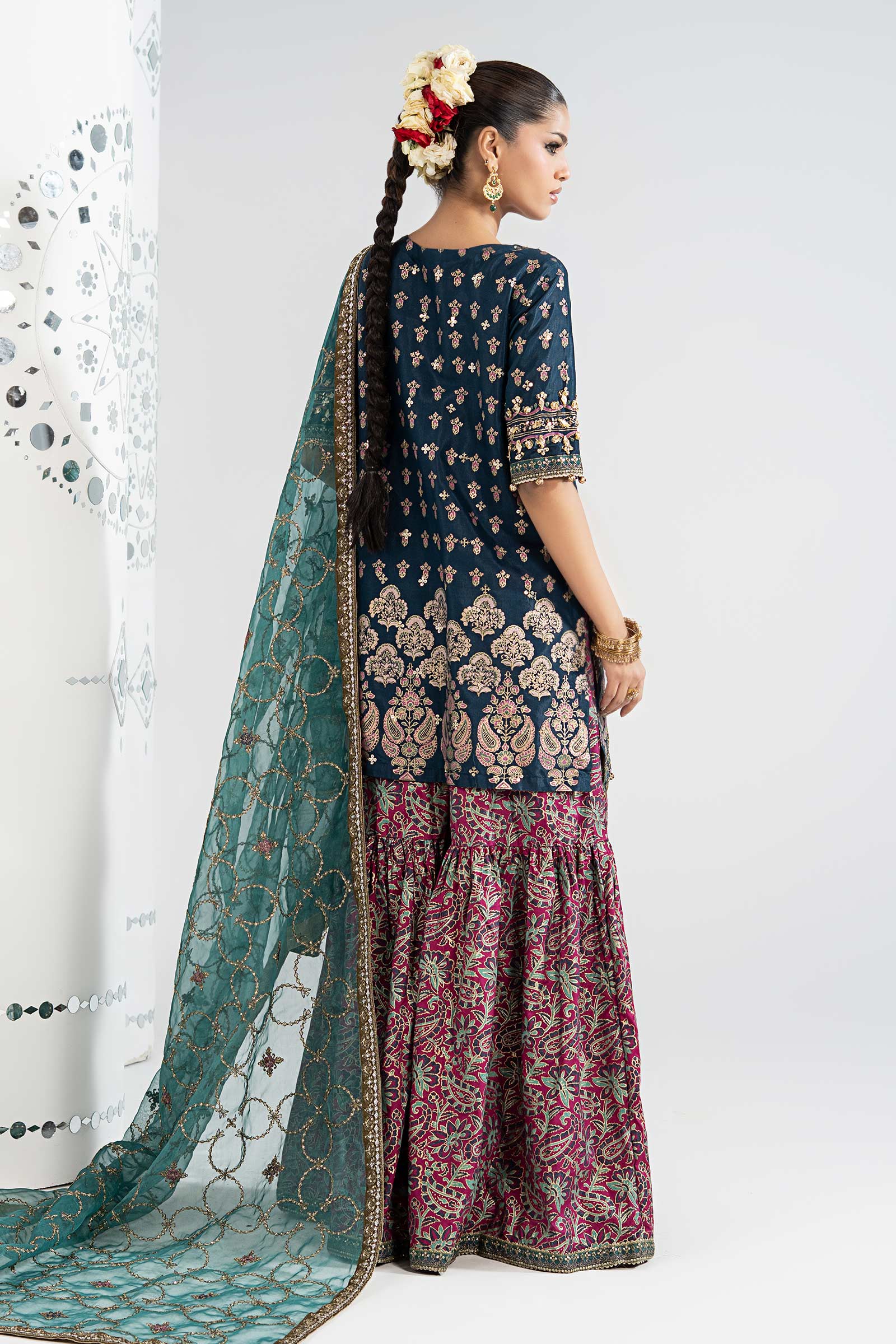 3 Piece Embroidered Raw Silk Suit - Image 9
