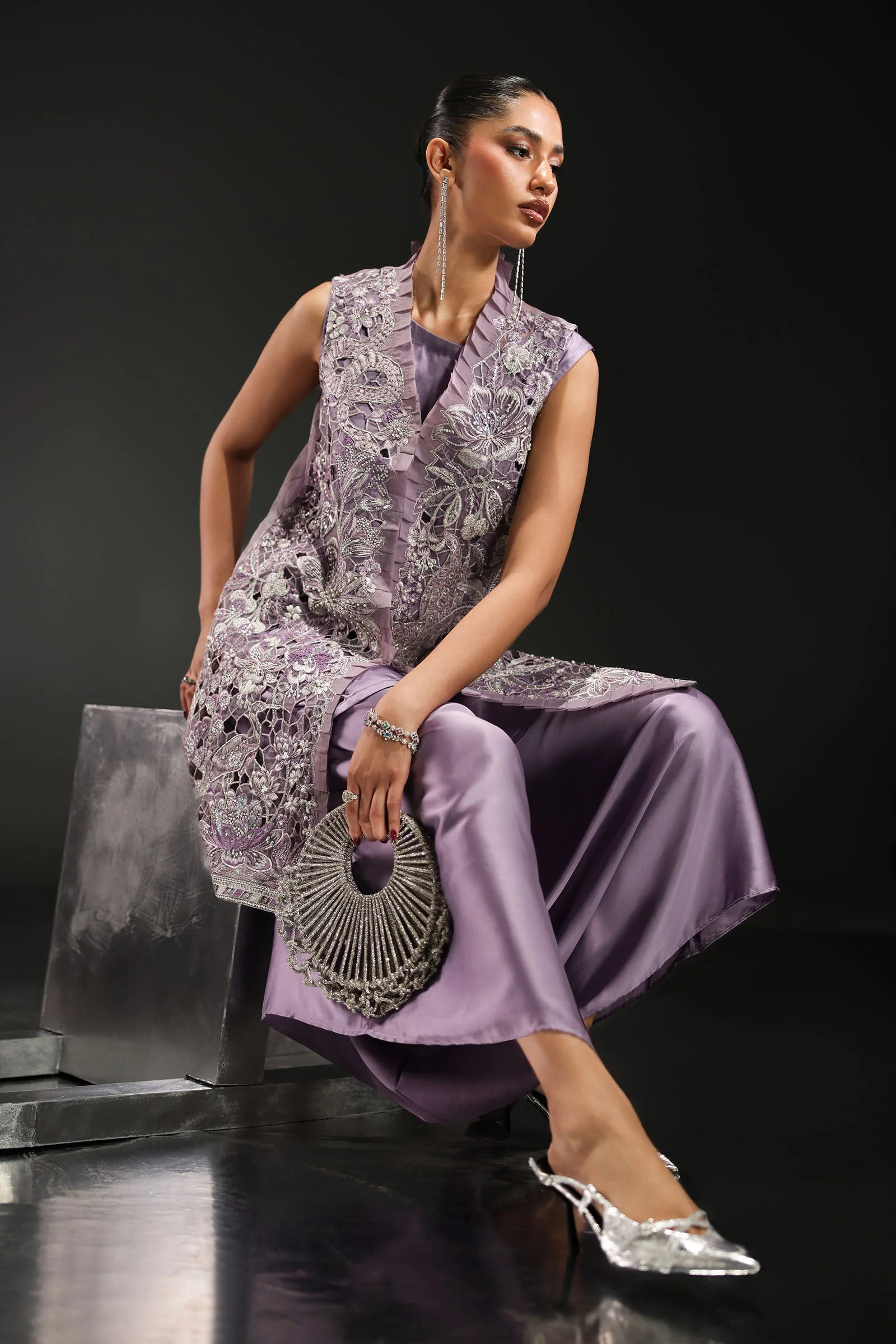 3 Piece Embroidered Organza Suit - Image 4