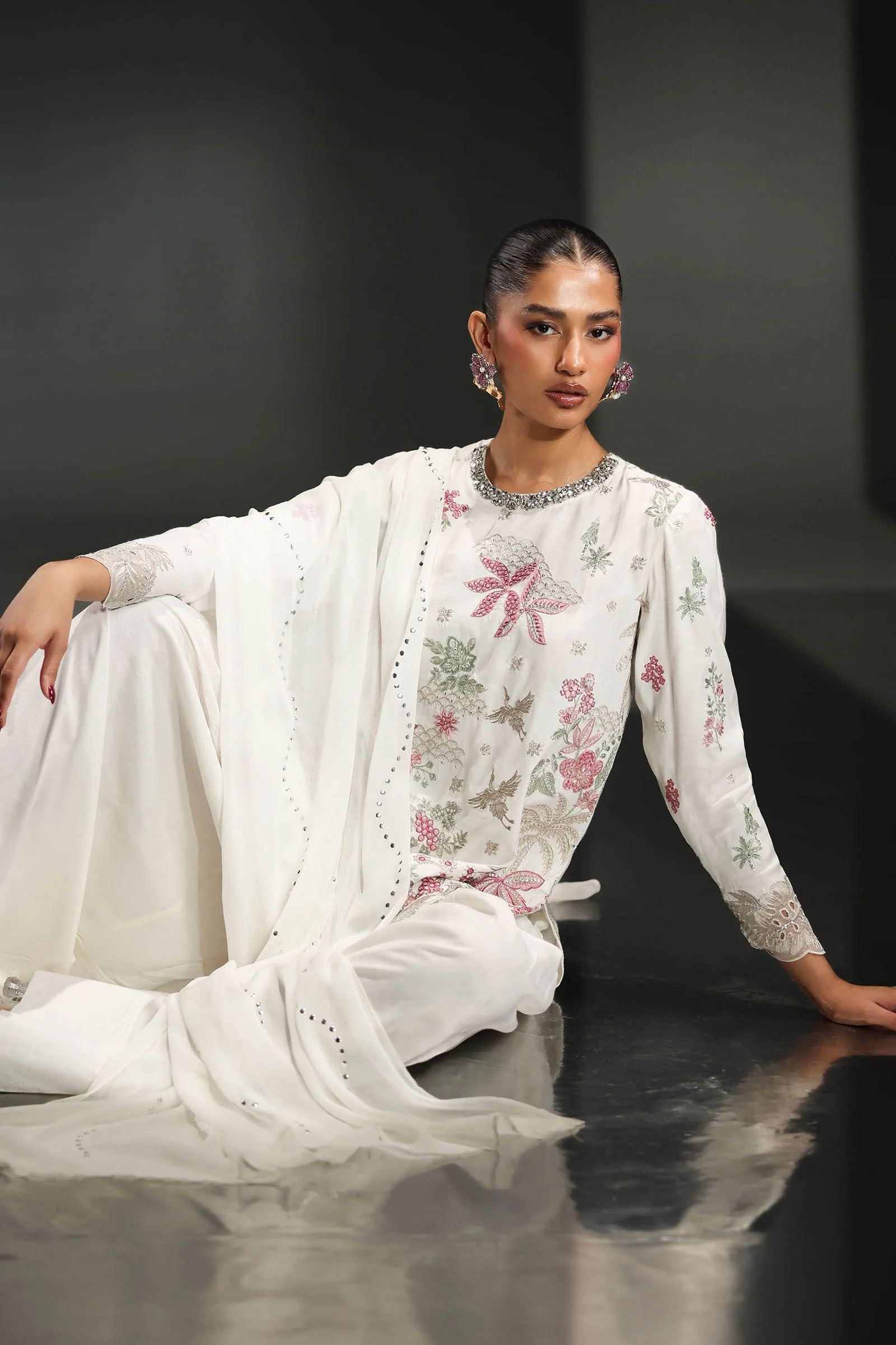 3 Piece Embroidered Raw Silk Suit - Image 3