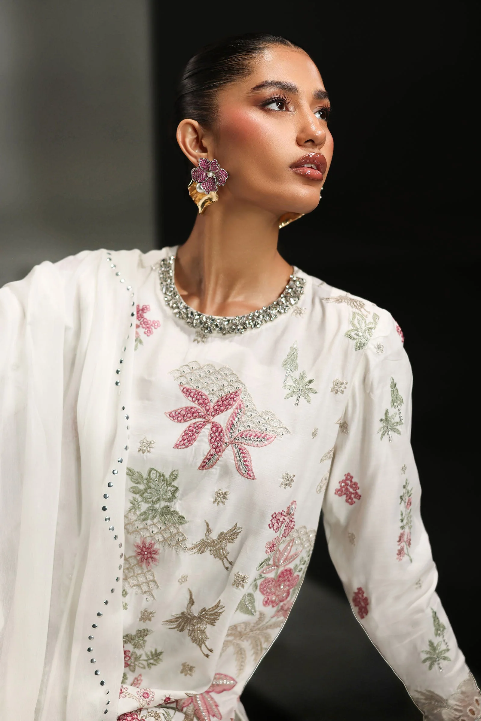 3 Piece Embroidered Raw Silk Suit - Image 4