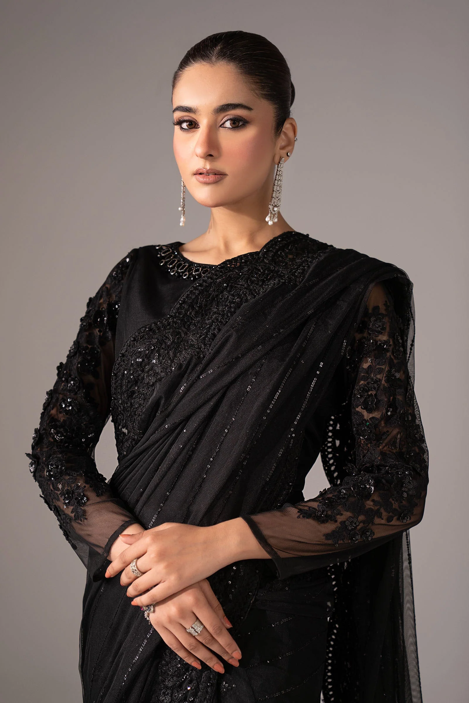 Embroidered Net Saree - Image 2
