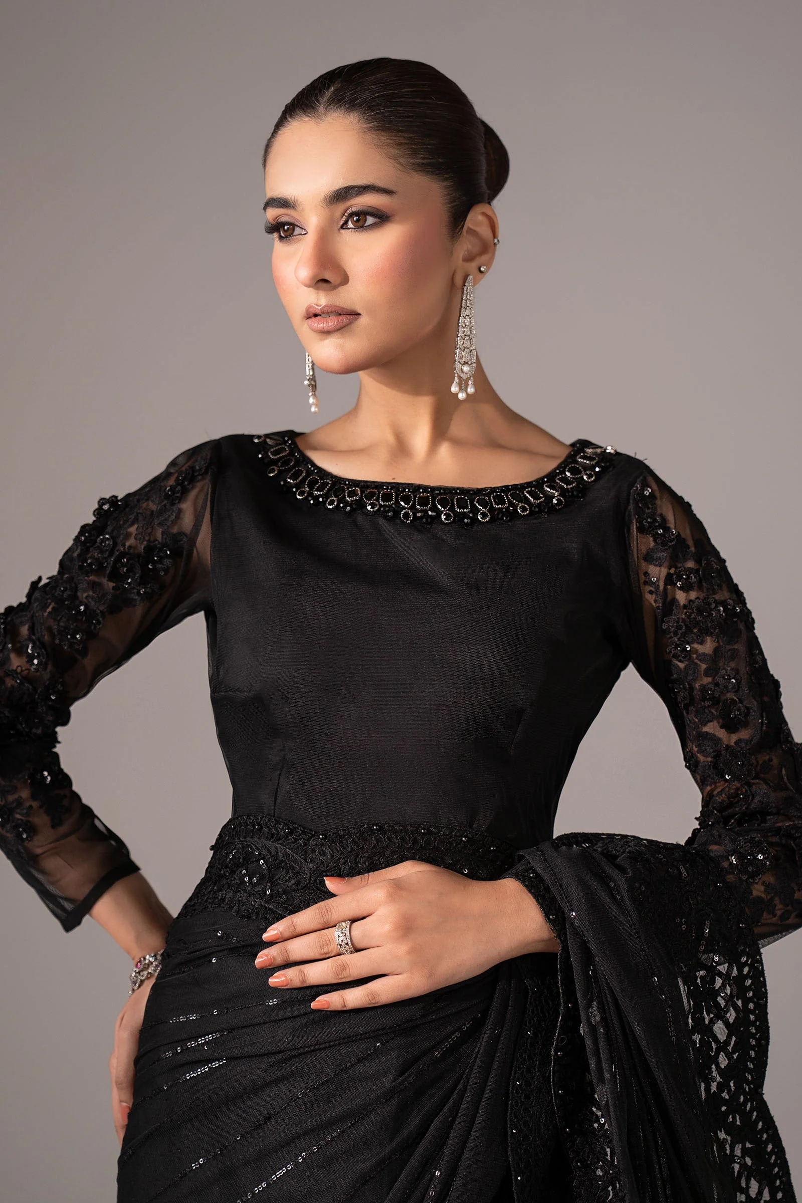 Embroidered Net Saree - Image 3