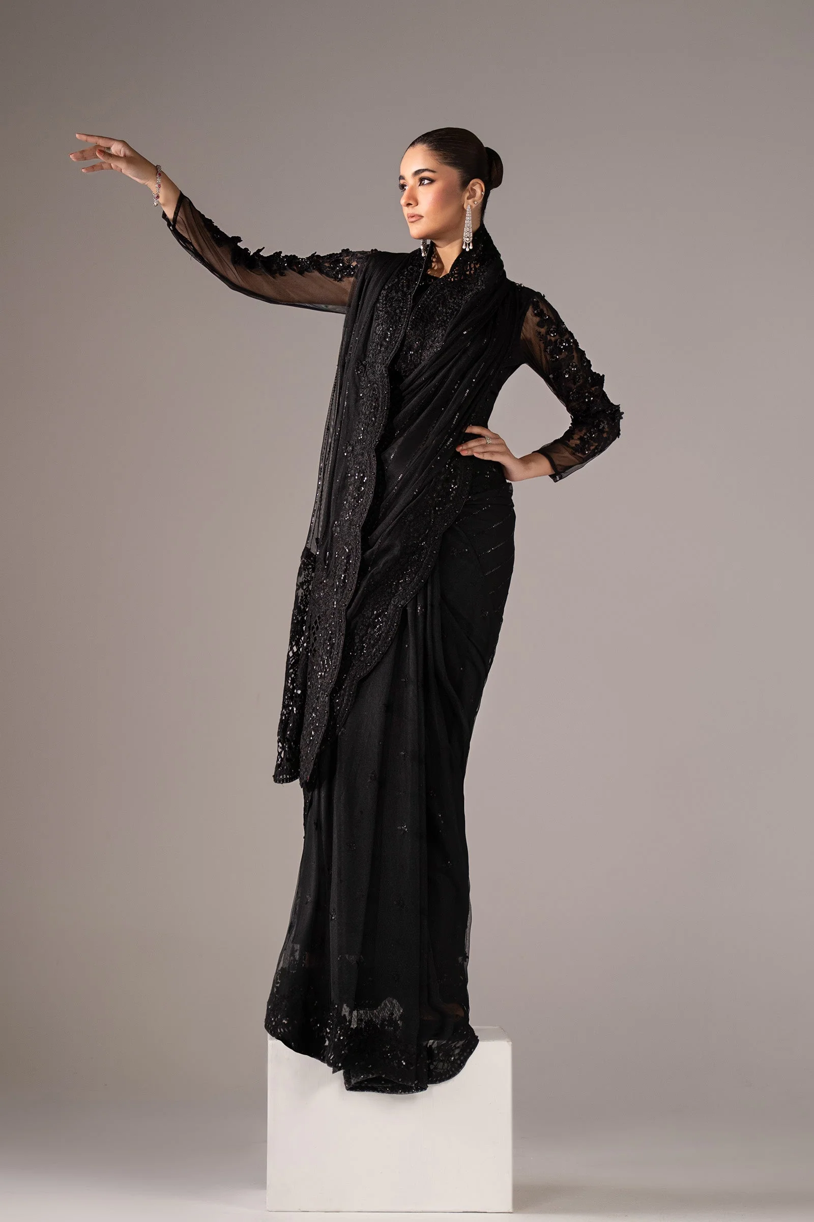 Embroidered Net Saree - Image 6