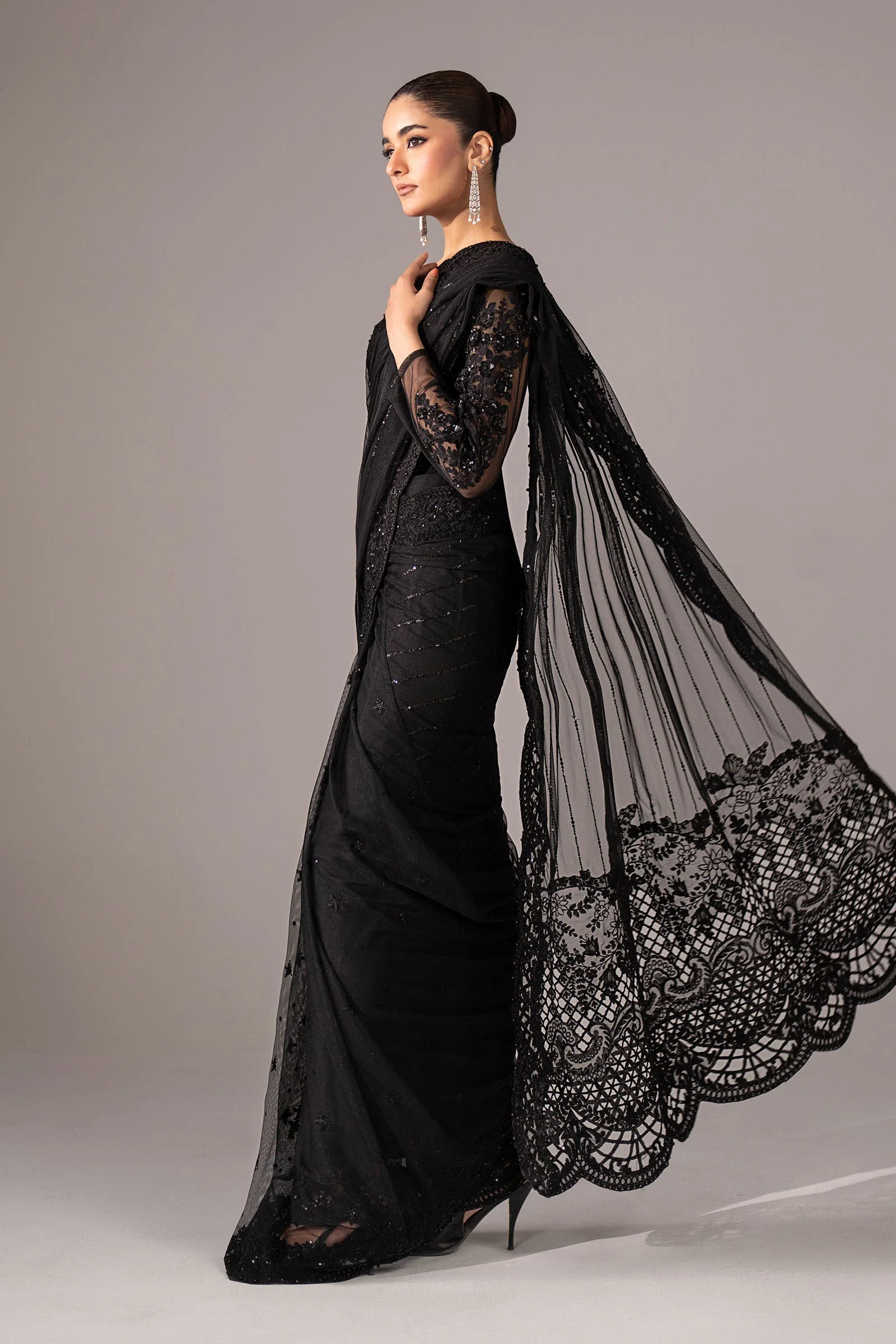 Embroidered Net Saree - Image 7