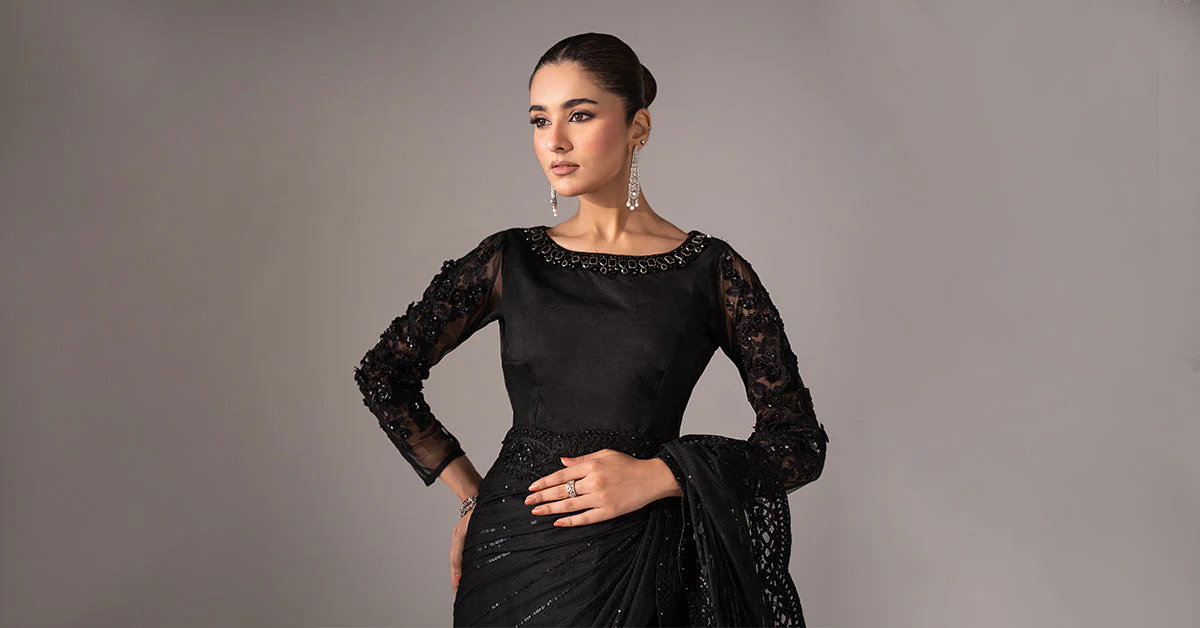 Embroidered Net Saree - Image 9