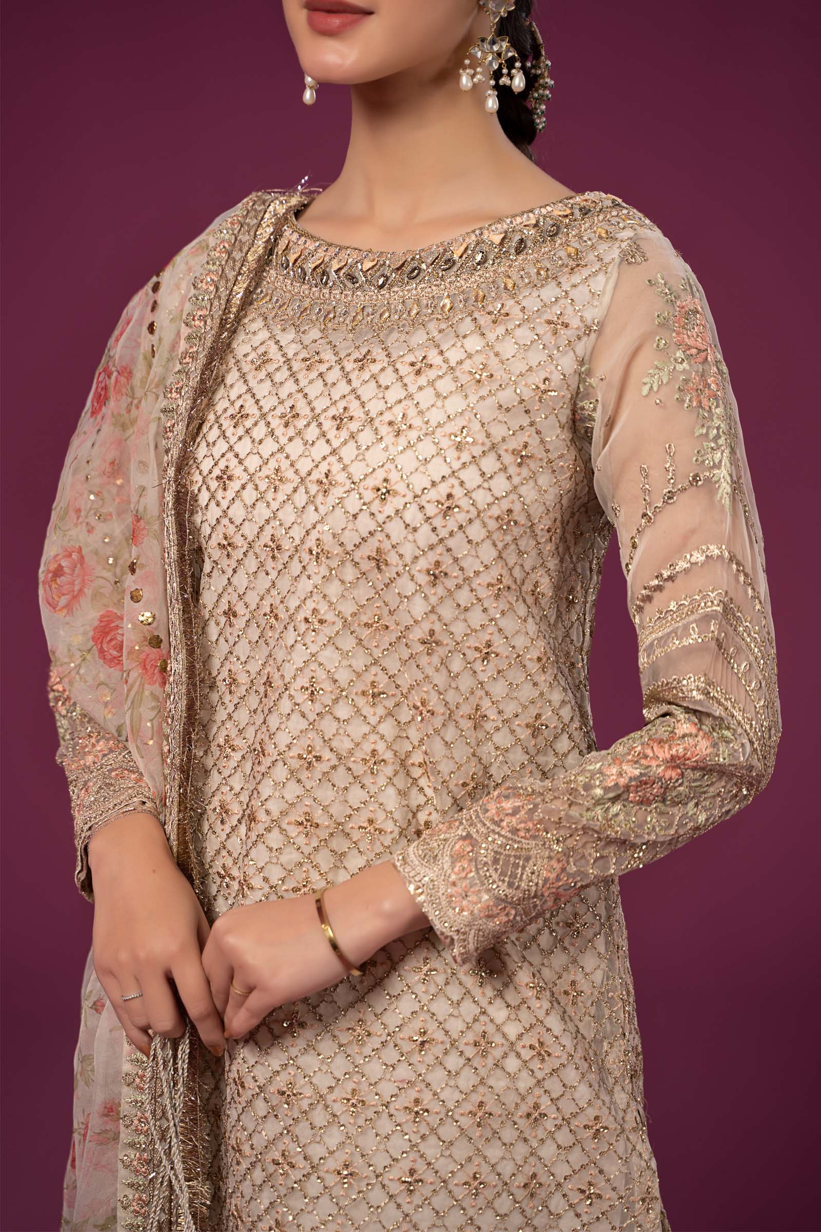 3 Piece Embroidered Organza Suit - Image 5