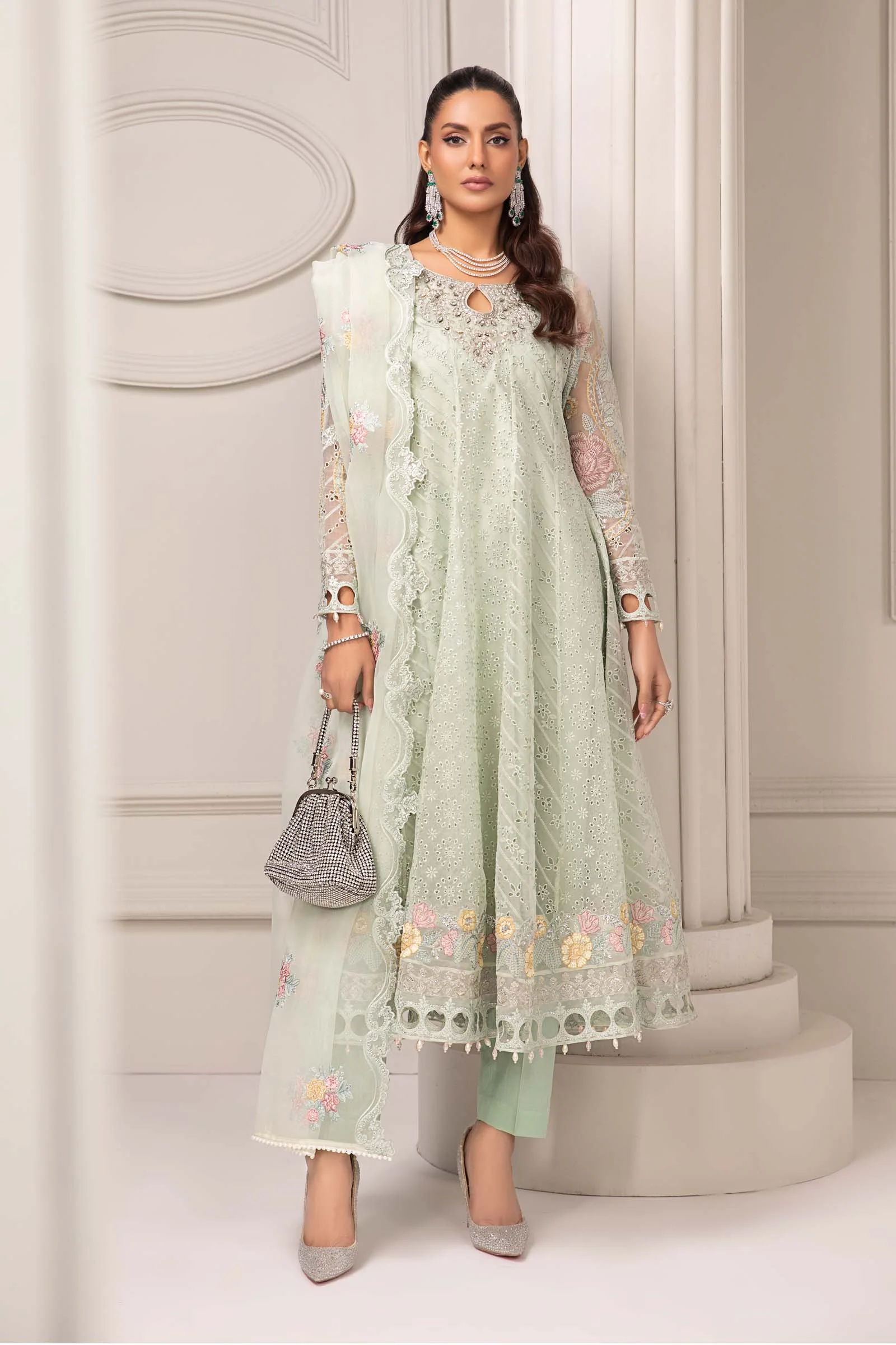 3 Piece Embroidered Organza Suit