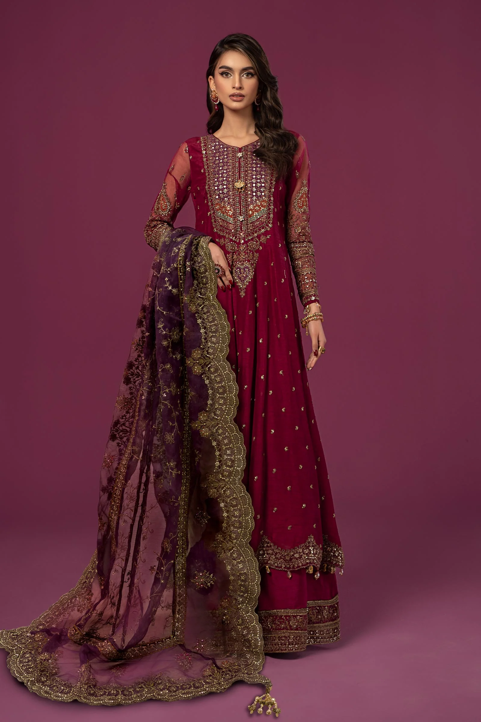 3 Piece Embroidered Raw Silk Suit