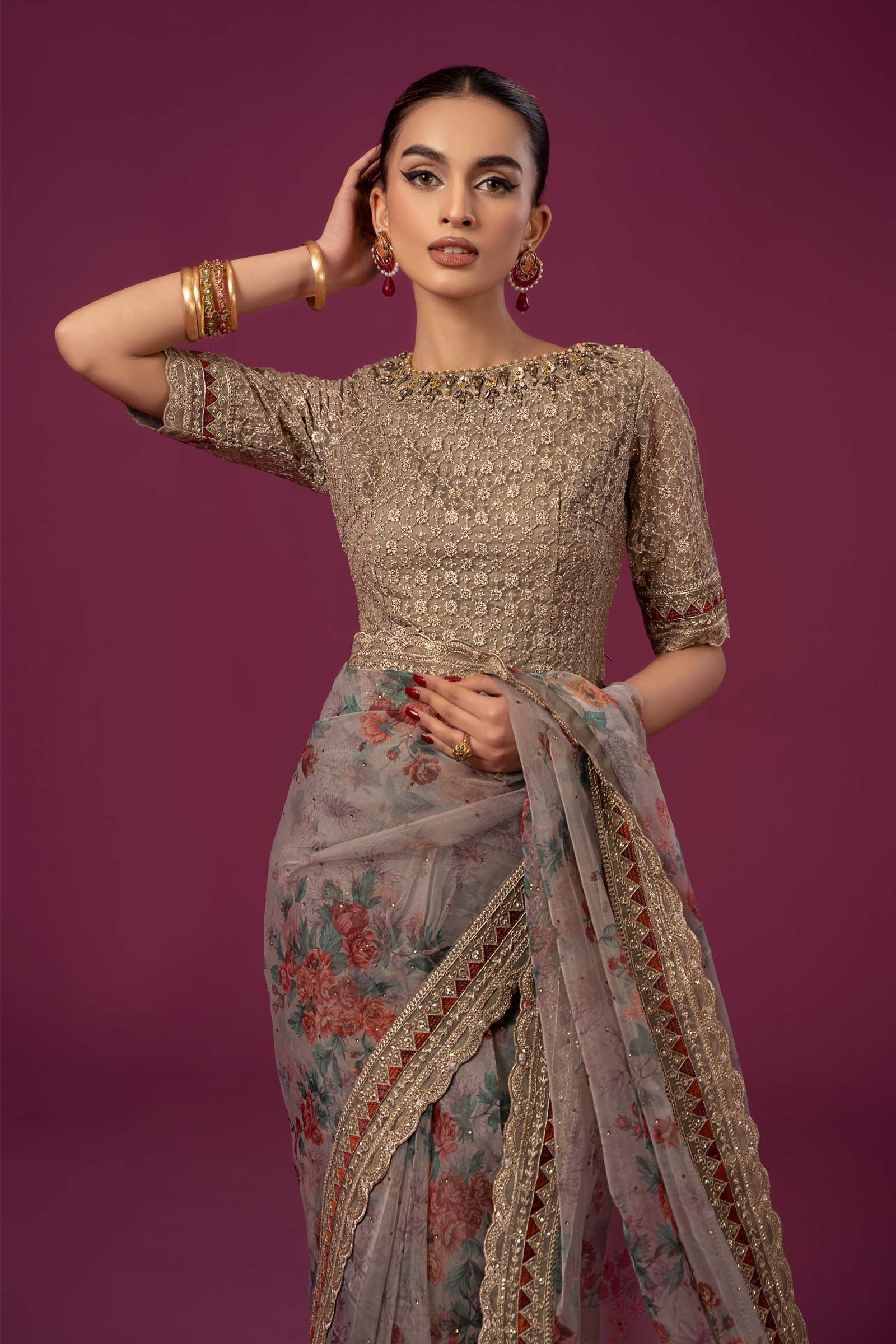 Embroidered Organza Saree - Image 2