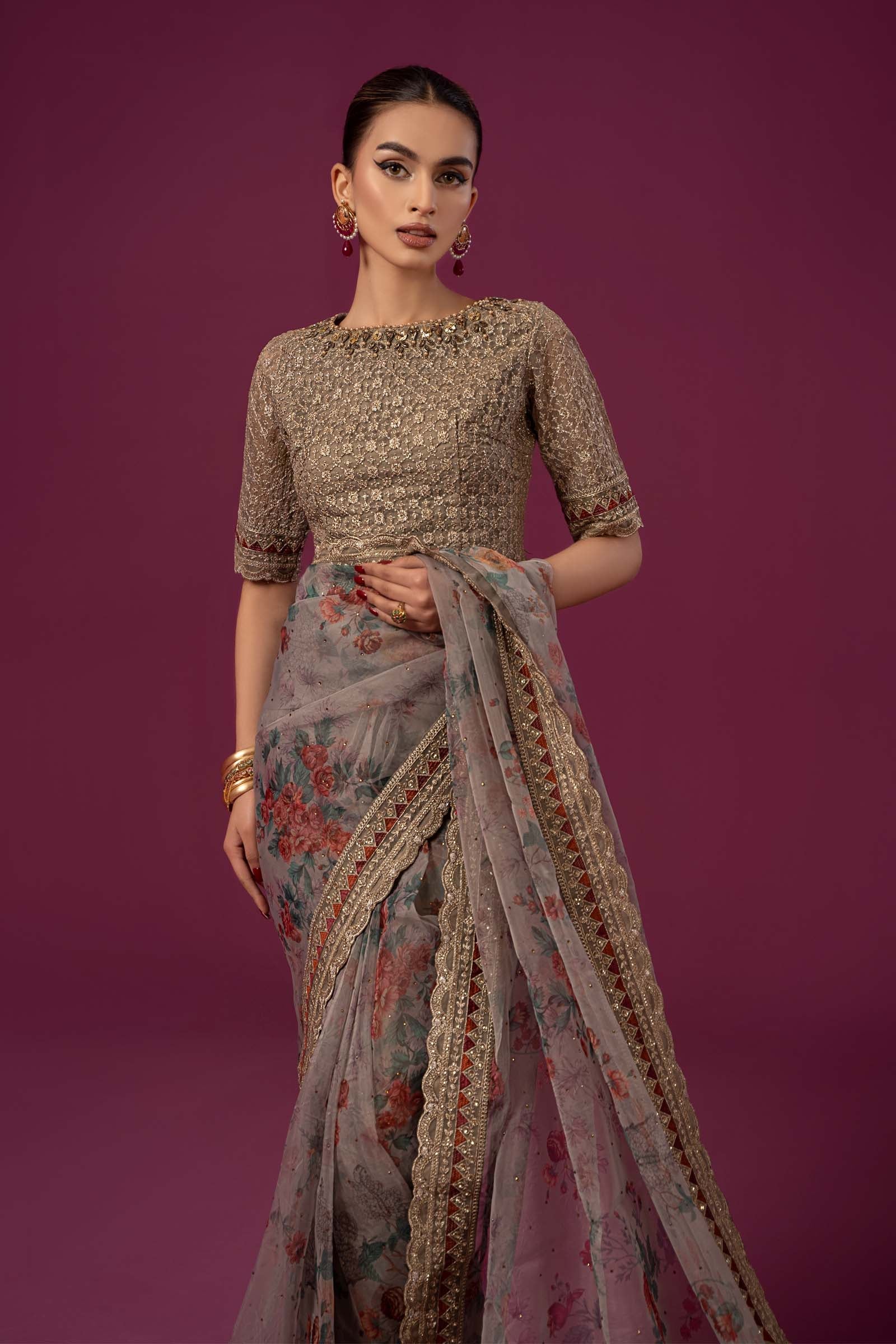Embroidered Organza Saree - Image 3