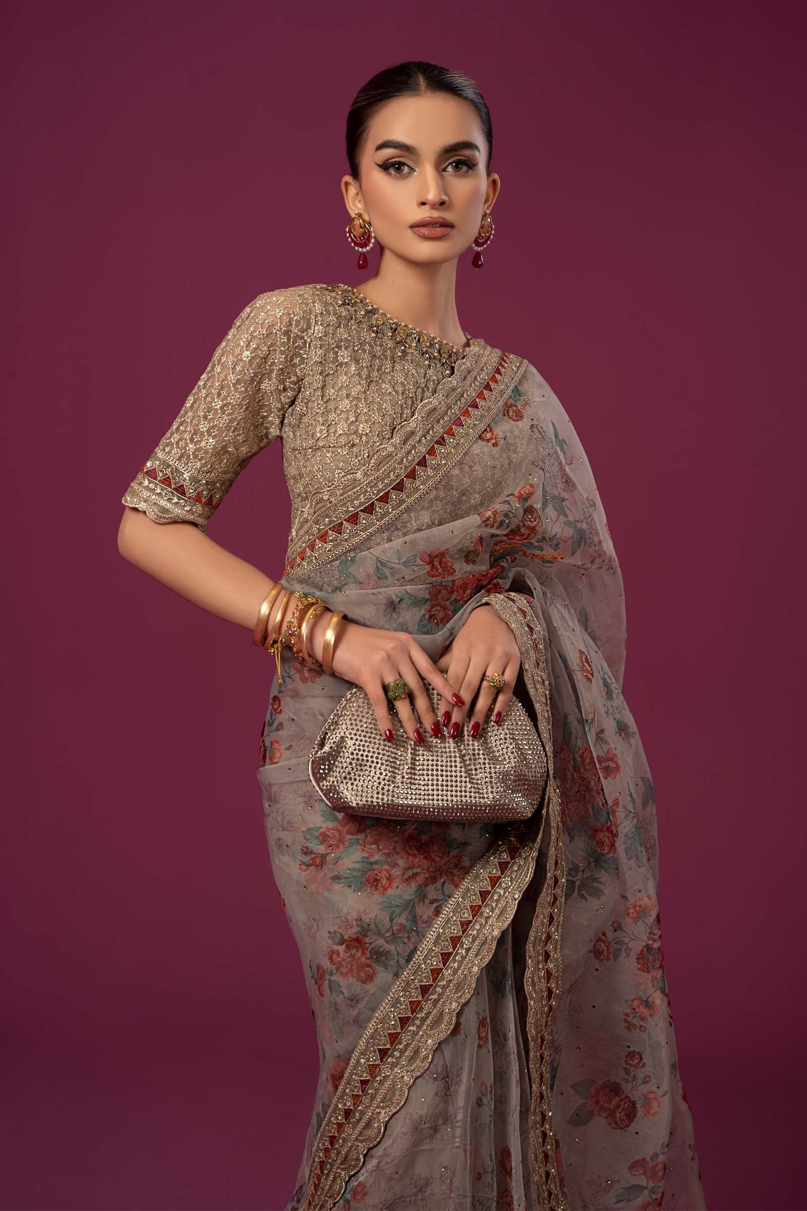 Embroidered Organza Saree - Image 4