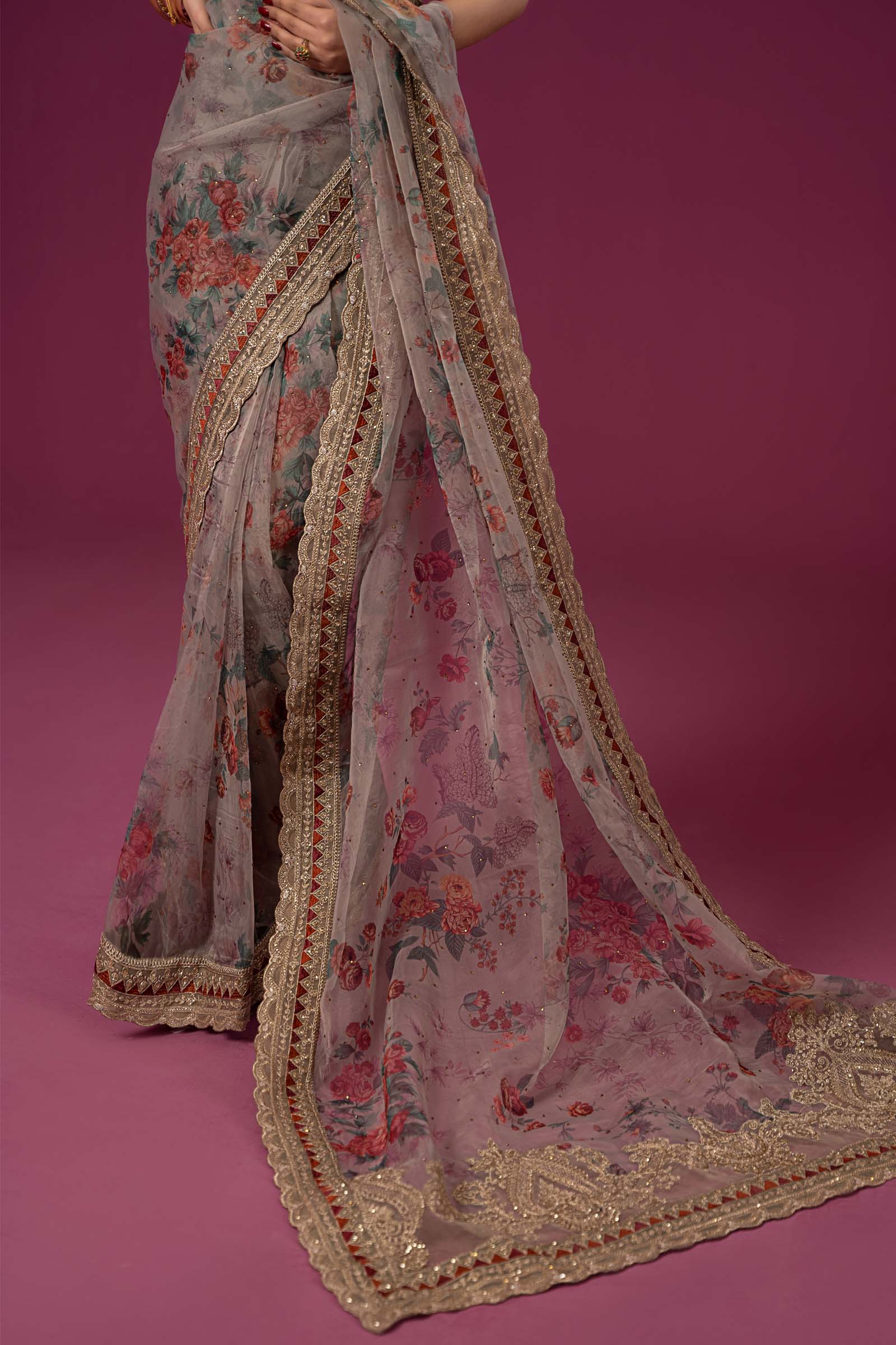 Embroidered Organza Saree - Image 5