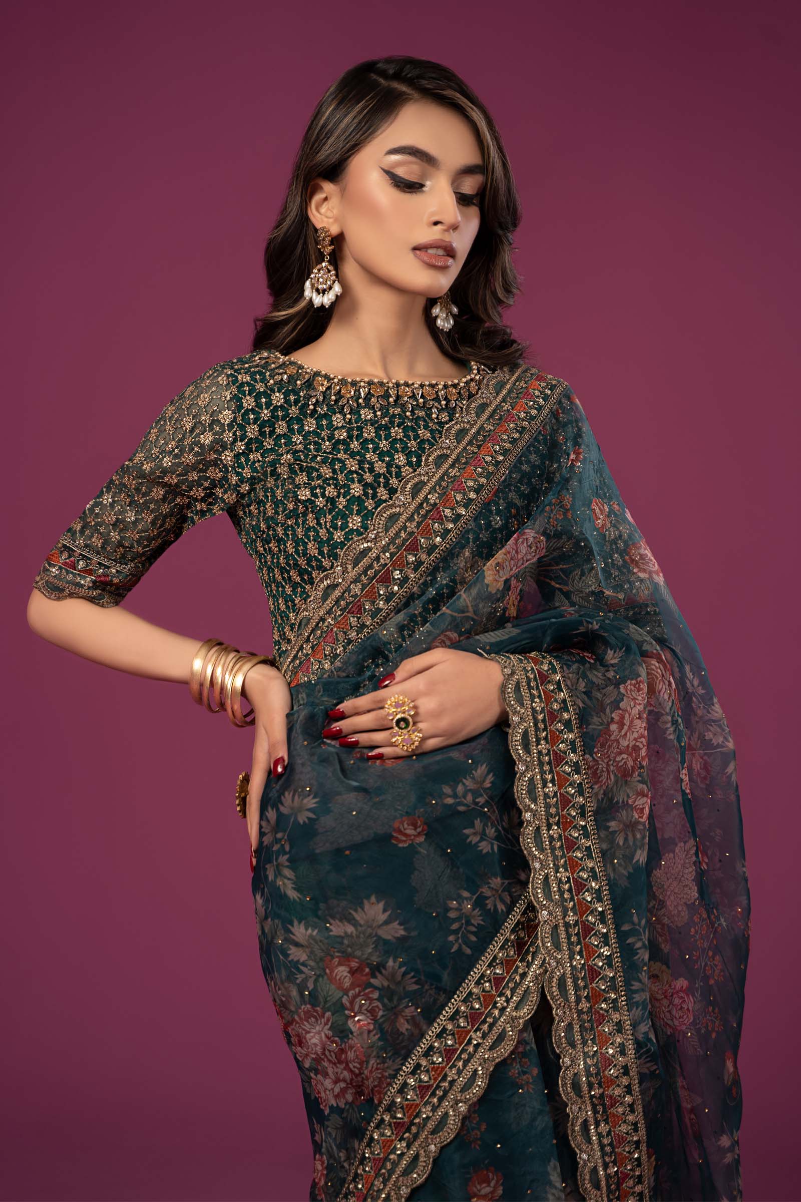 Embroidered Organza Saree - Image 3