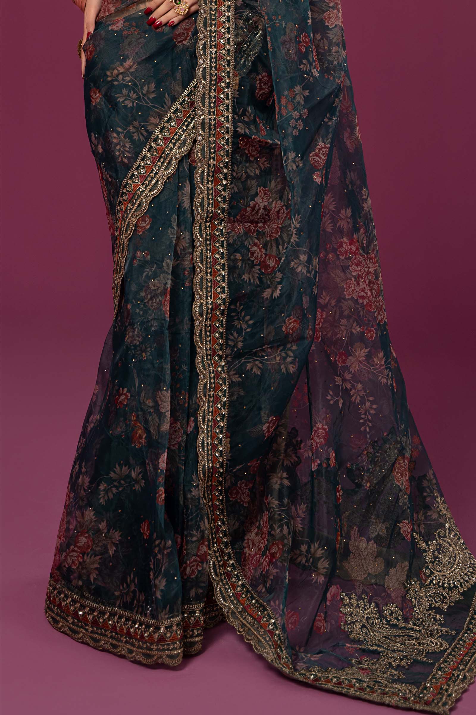 Embroidered Organza Saree - Image 4