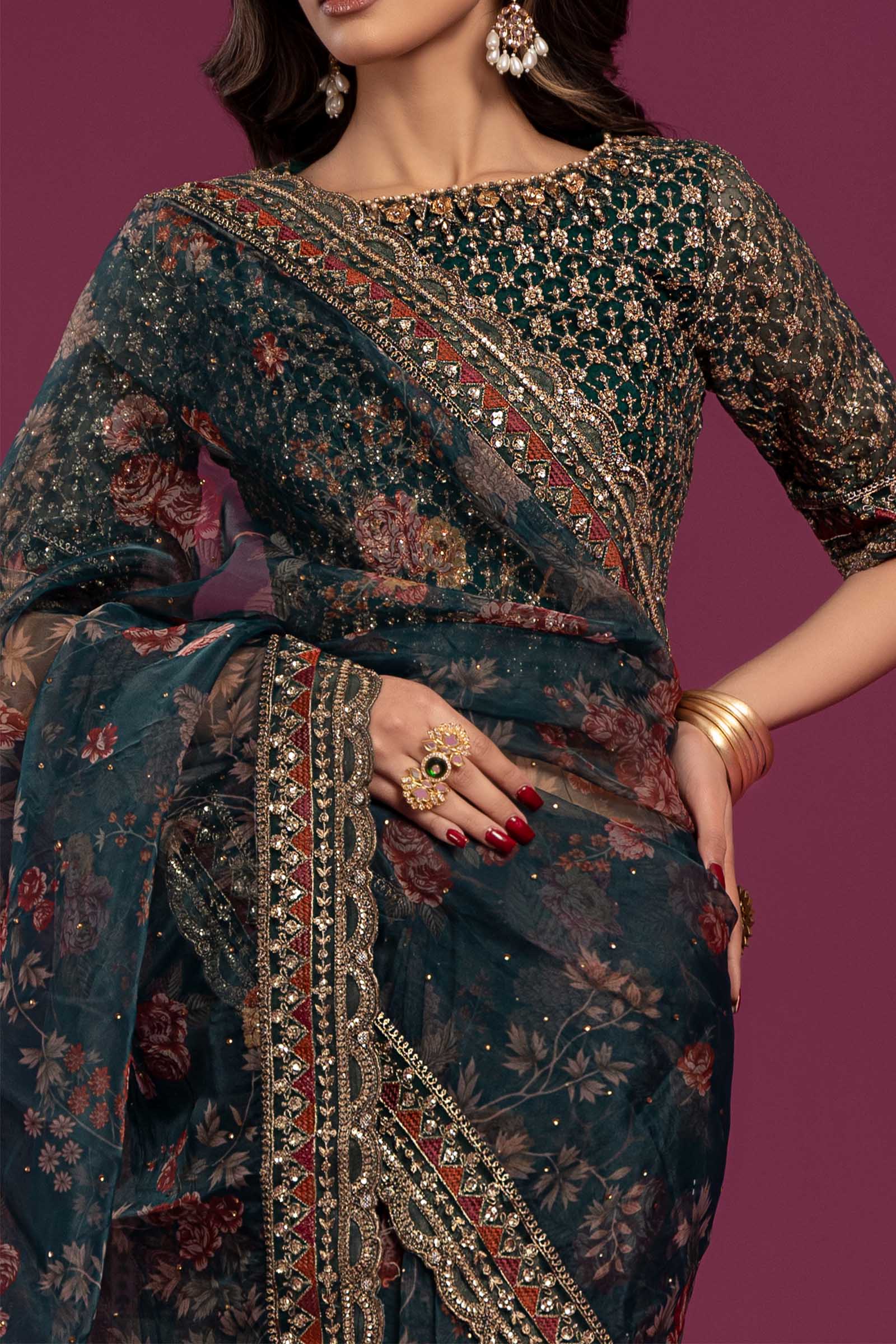Embroidered Organza Saree - Image 5